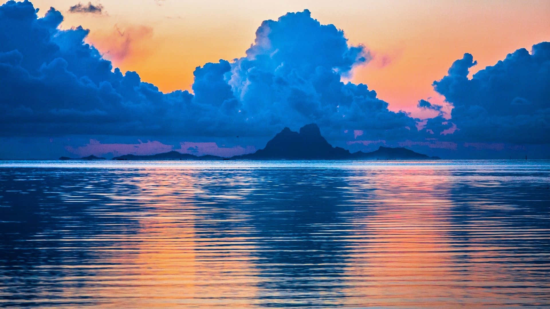 Bora Bora, sunset, calm waters, Full HD Desktop Wallpaper