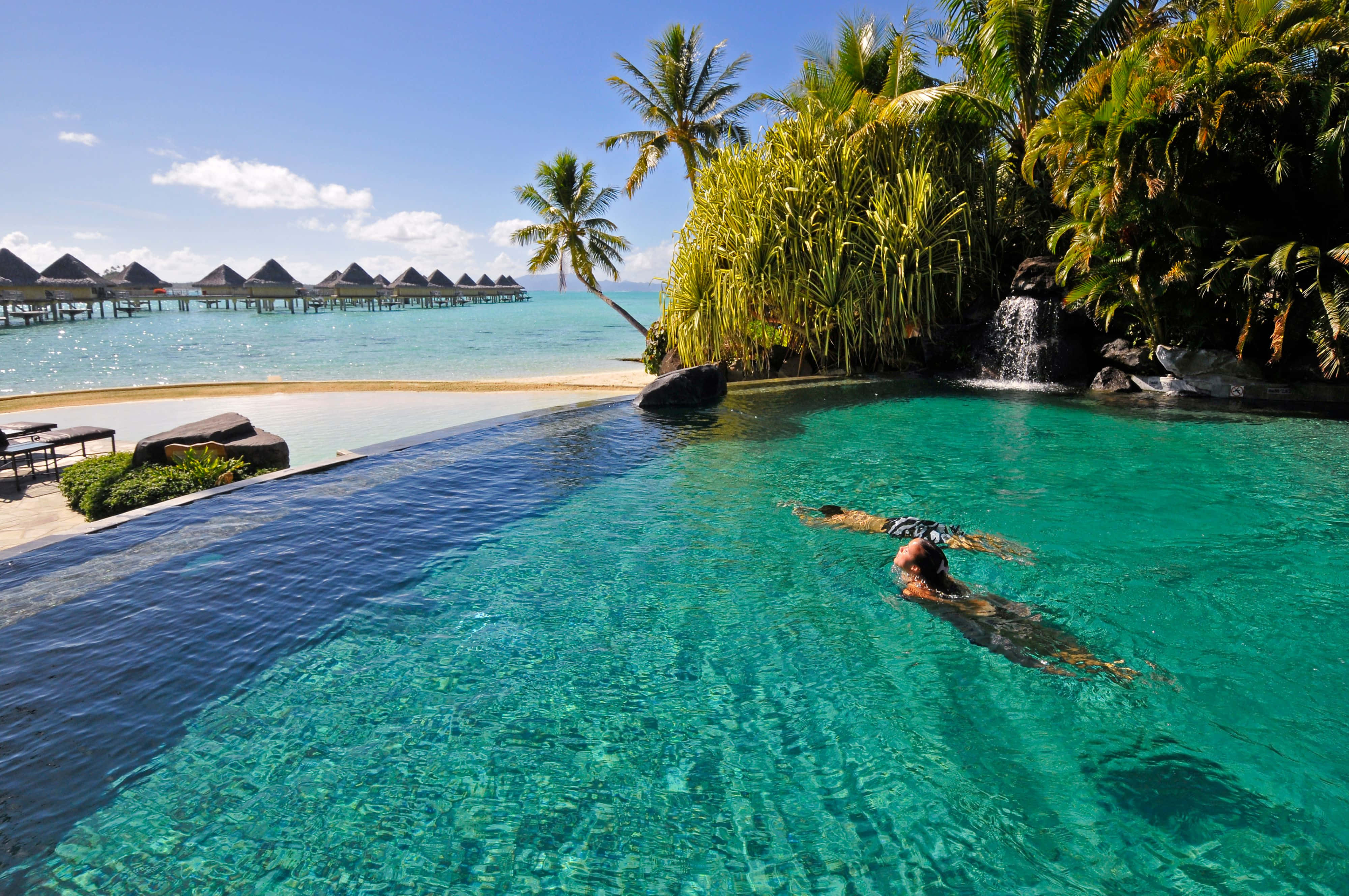 Bora Bora Beach, infinity pool, tropical beach, 4K Desktop Wallpaper