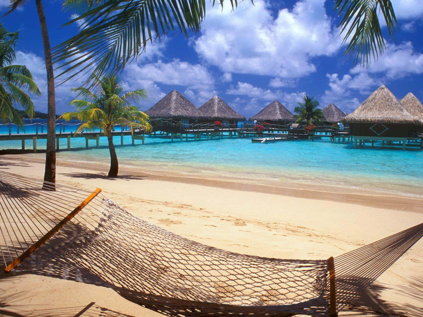 Bora Bora, hammock, sandy beach, HD Desktop Wallpaper