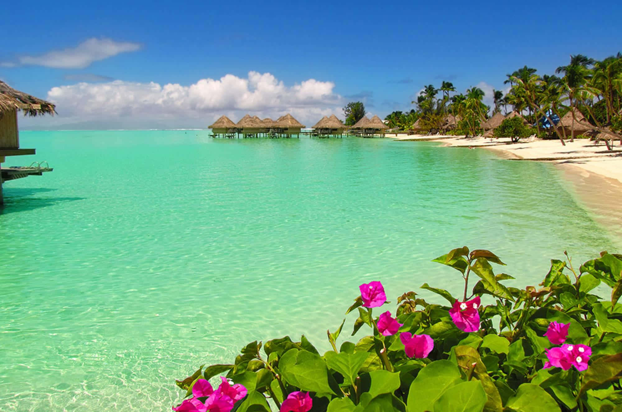 Bora Bora beach, turquoise waters, white sand beach, Full HD Desktop Wallpaper
