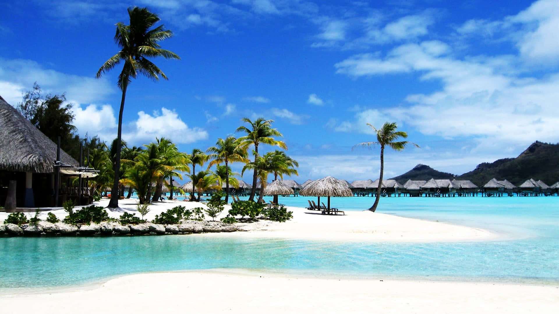 Bora Bora Beach, white sand, turquoise water, Full HD Desktop Wallpaper