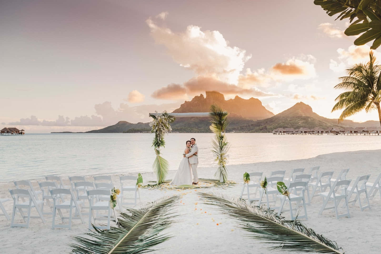 Bora Bora Beach, white sand beach, sunset, HD Desktop Wallpaper