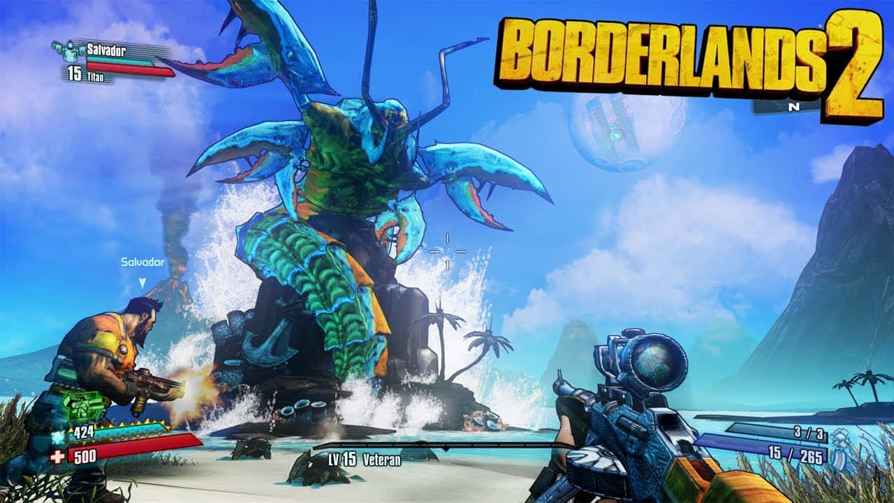 Borderlands 2, giant blue crab titan, ocean waves, HD Desktop Wallpaper