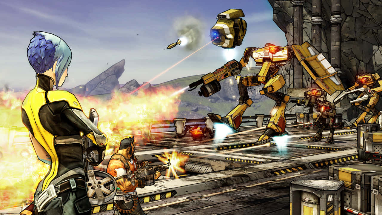 Borderlands 2, blue-haired warrior, yellow armor, HD Desktop Wallpaper