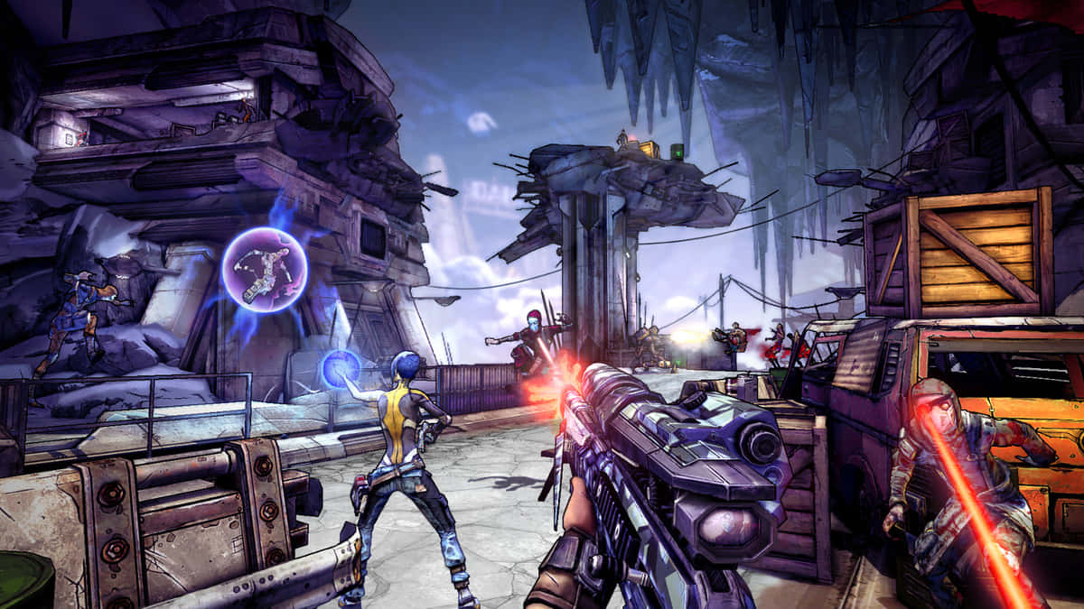 Borderlands 2, first-person shooter, characters firing weapons, SD Desktop Wallpaper