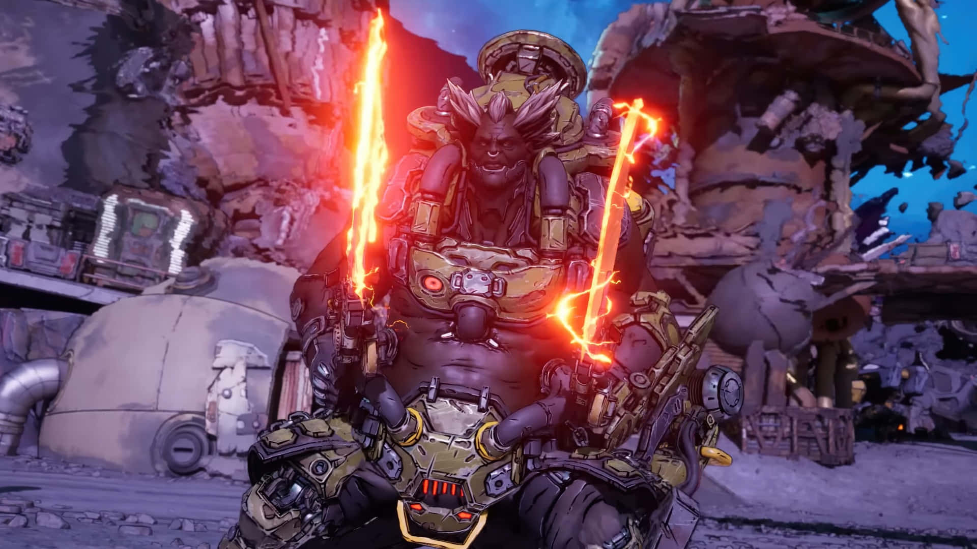 Borderlands 4, legendary weapon duel, glowing red blades, Full HD Desktop Wallpaper