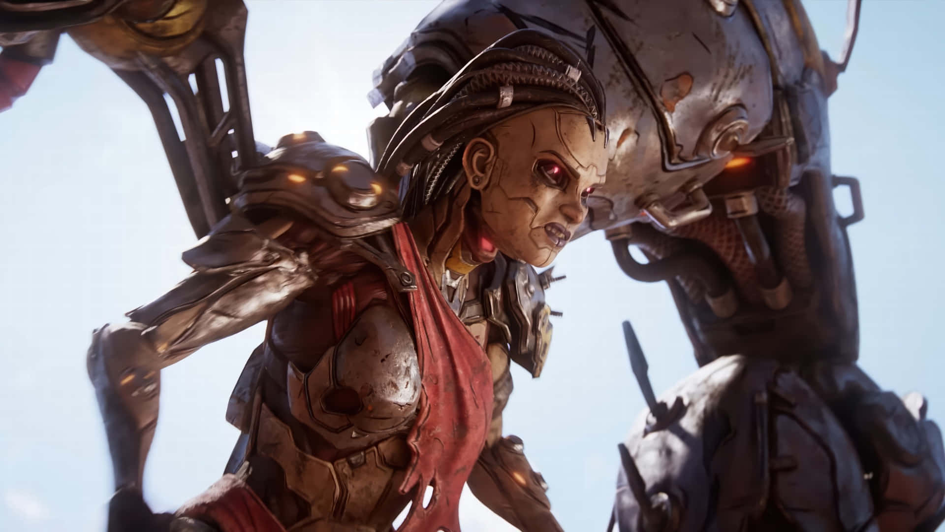 Borderlands 4, cybernetic warrior, glowing red eyes, Full HD Desktop Wallpaper