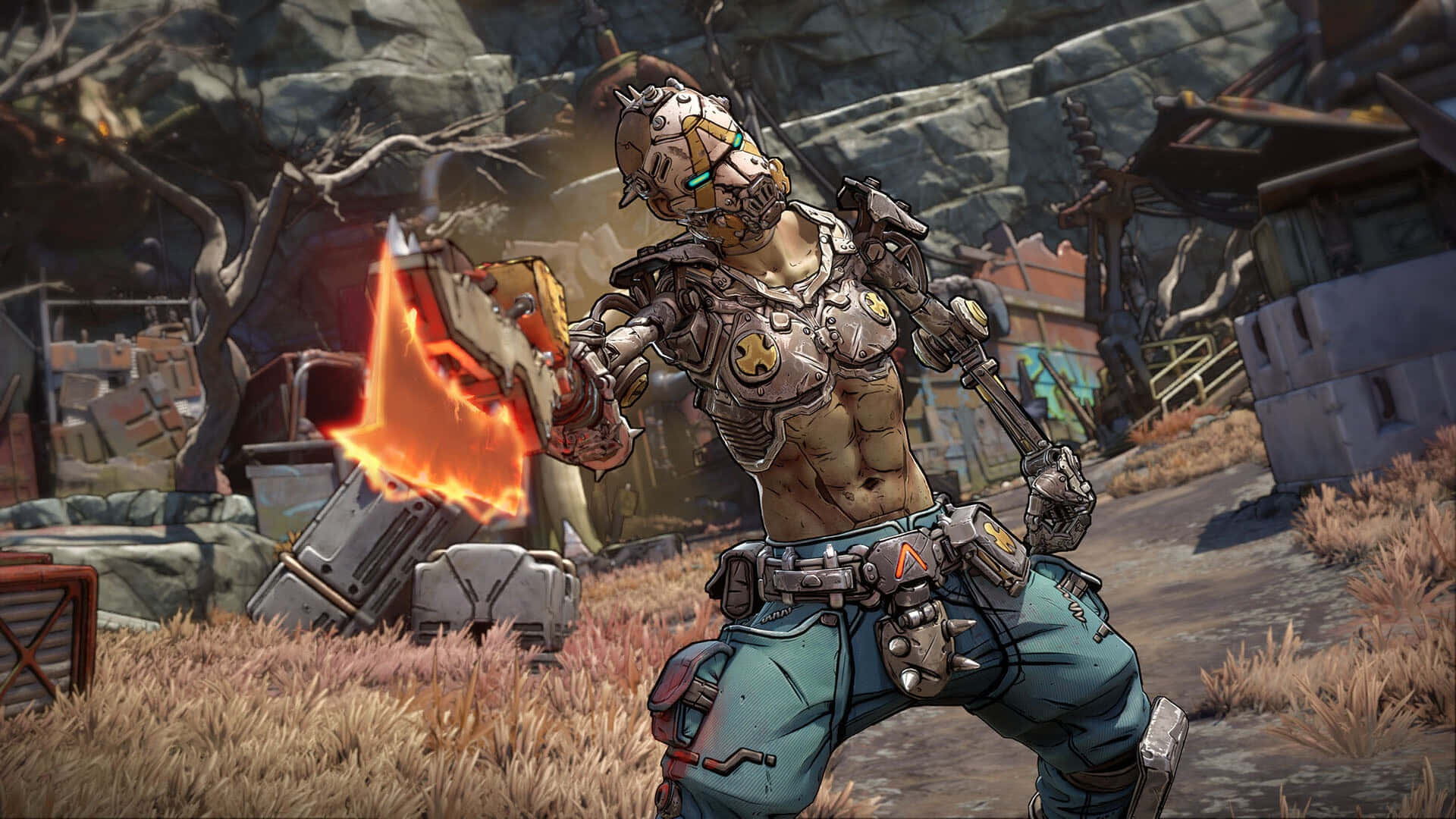 Borderlands 4, action combat, flaming weapon, Full HD Desktop Wallpaper
