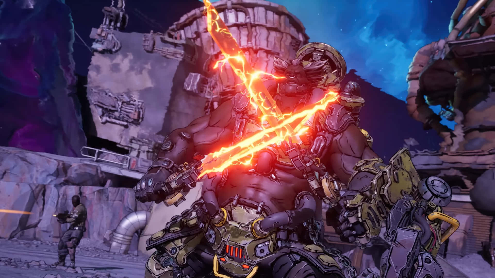 Borderlands 4, glowing orange energy sword, ruined futuristic battlefield, Full HD Desktop Wallpaper
