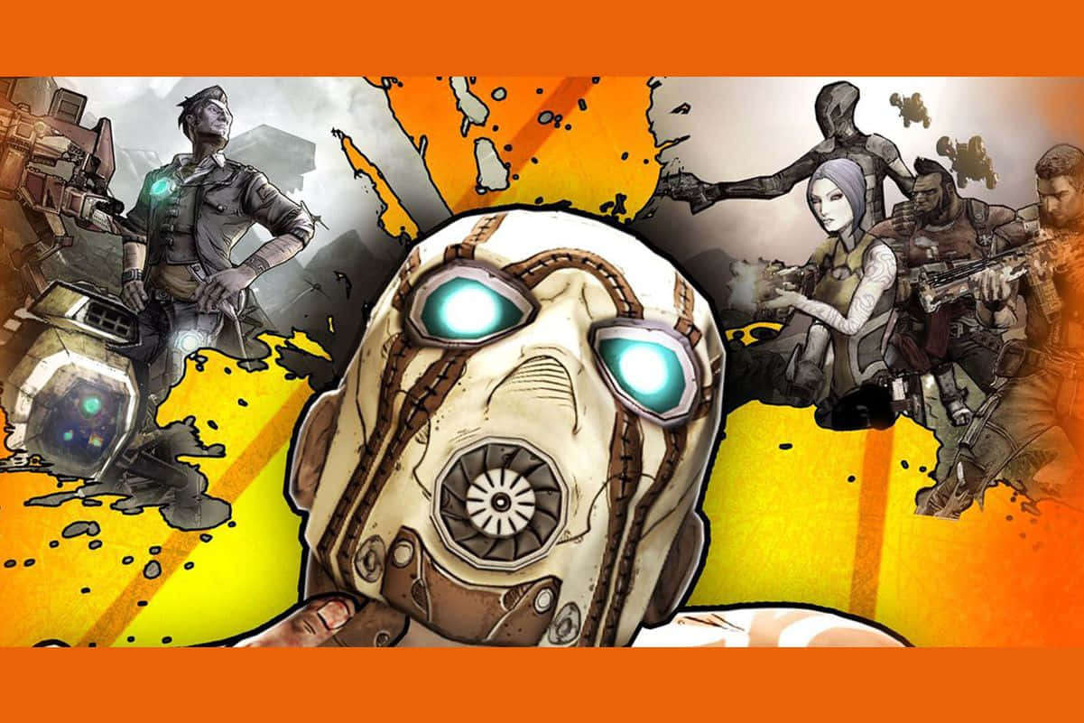 Borderlands, glowing-eyed robotic head, combat gear, SD Desktop Wallpaper