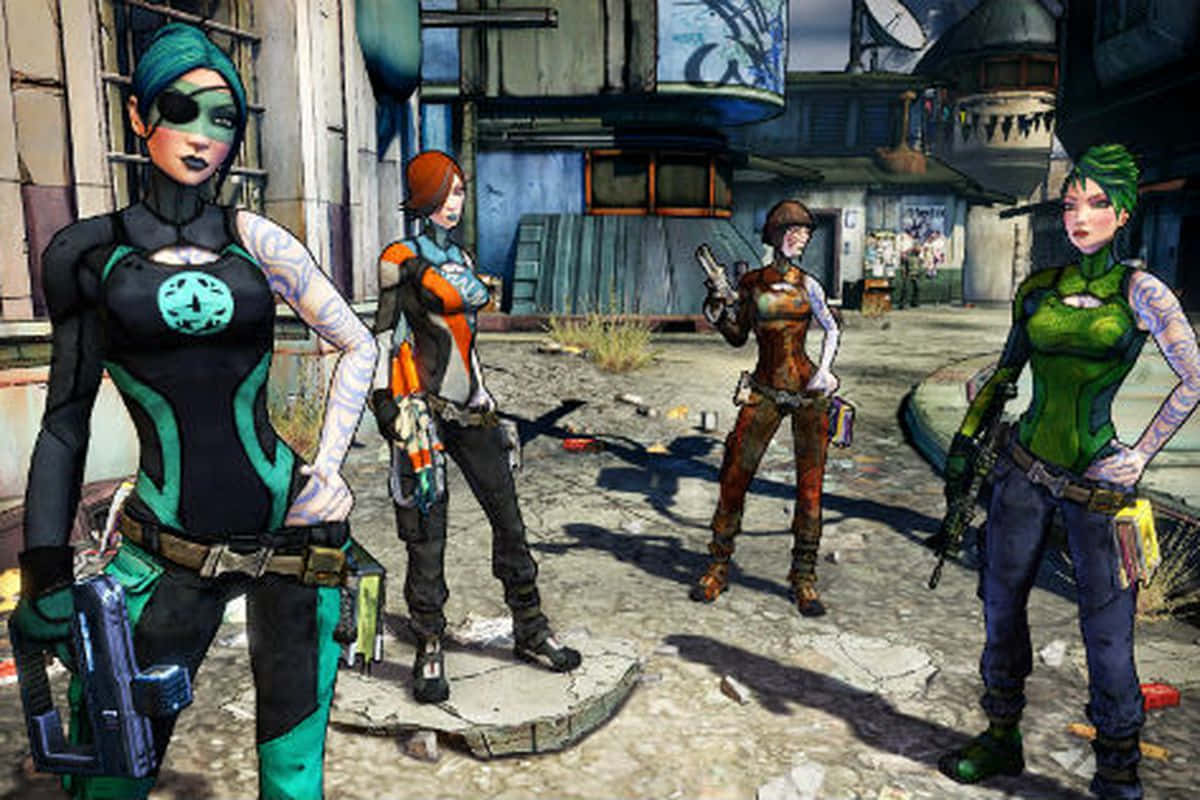 Borderlands, female characters, combat gear, SD Desktop Wallpaper