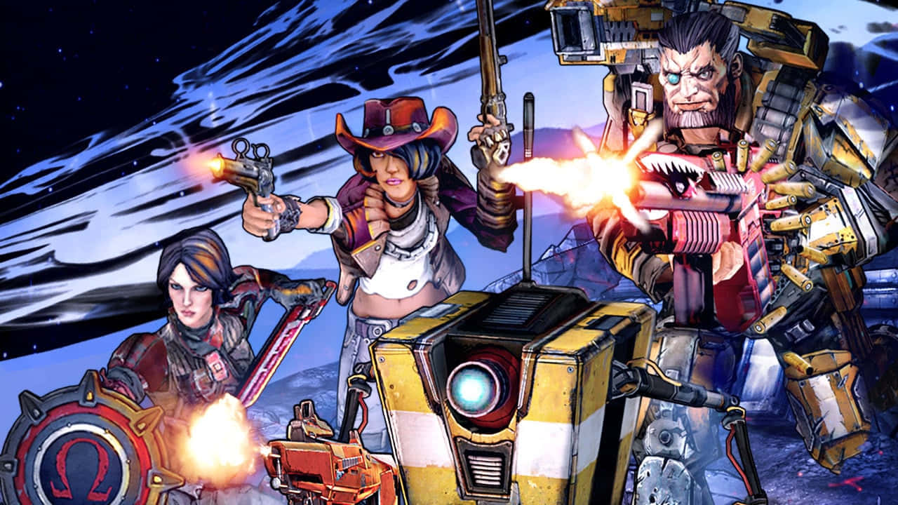 Borderlands, cosmic storm, glowing muzzle flashes, HD Desktop Wallpaper