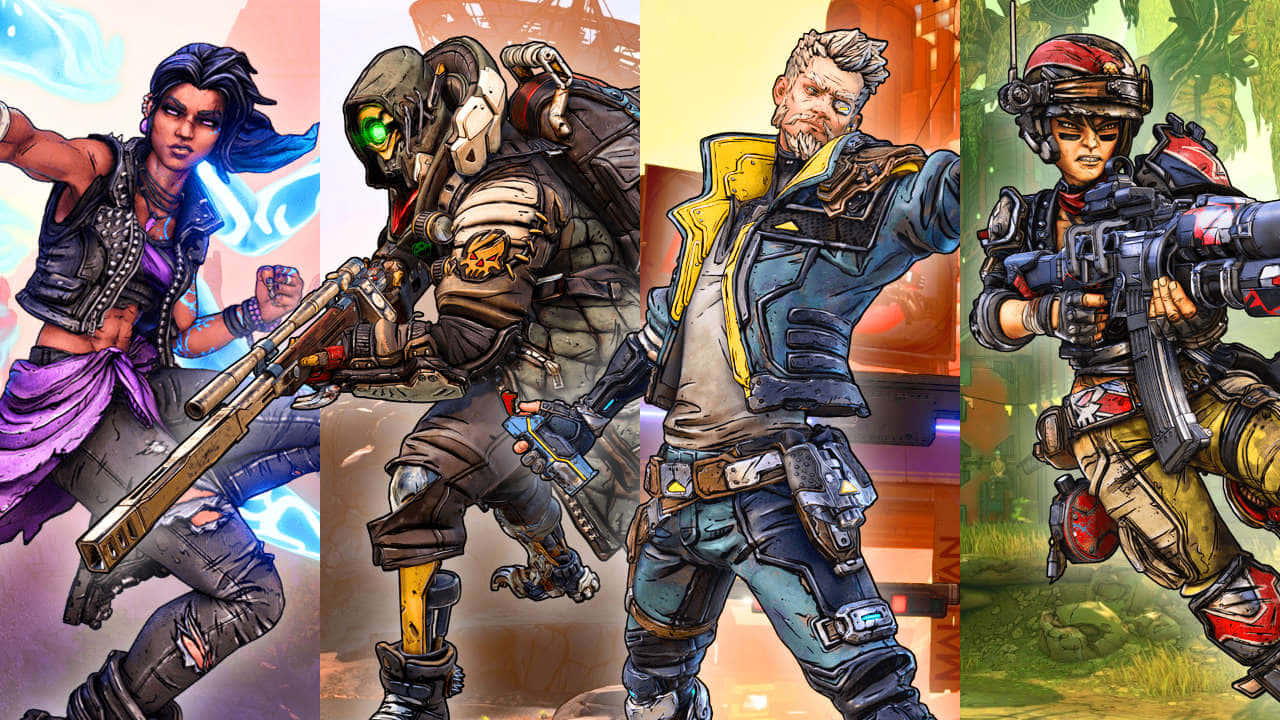 Borderlands, characters, futuristic weapons, HD Desktop Wallpaper