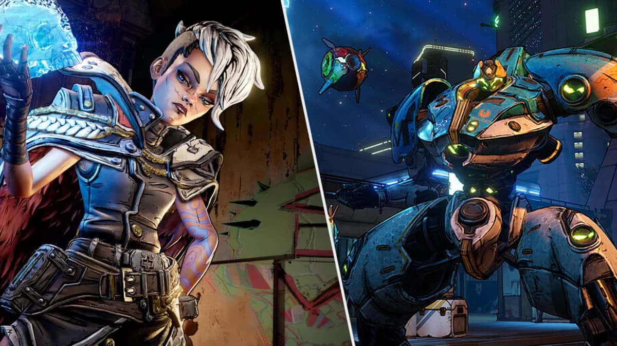 Borderlands Characters, cyberpunk warrior, glowing blue energy, SD Desktop Wallpaper
