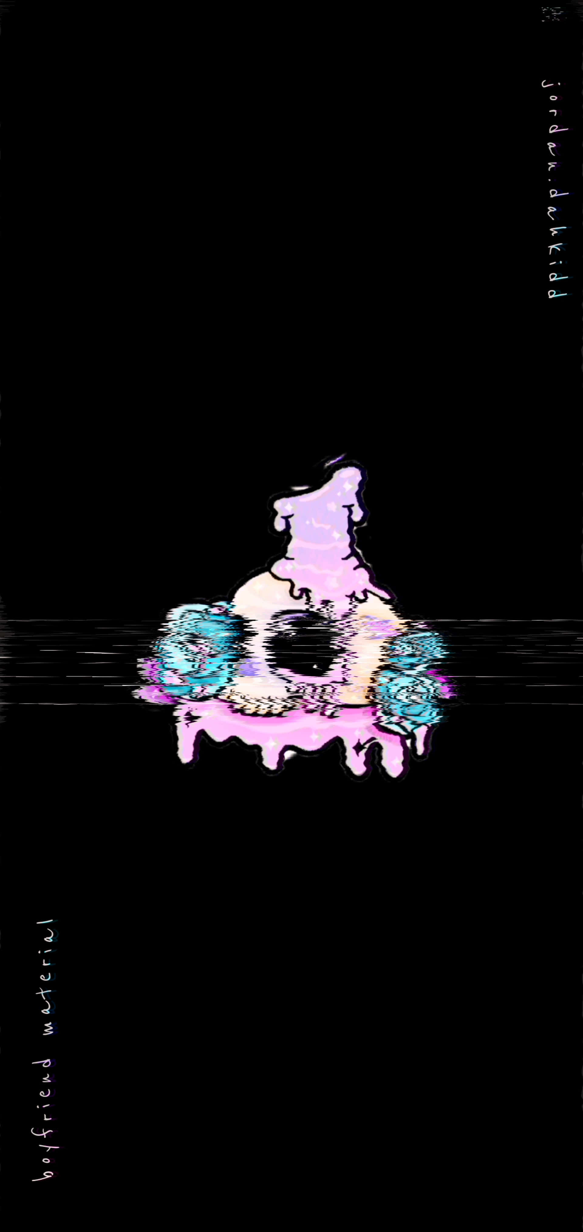 bored skull, melting pink and blue abstract form, black background, 4K Phone Wallpaper