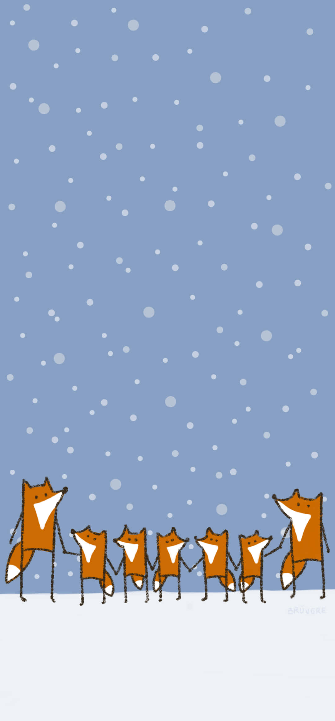 bored foxes, orange foxes, falling snow, Full HD Phone Wallpaper