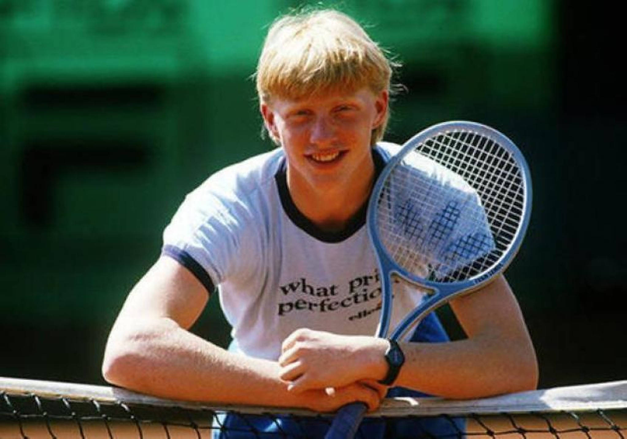 Boris Becker, blue racket, green backdrop, Full HD Desktop Wallpaper