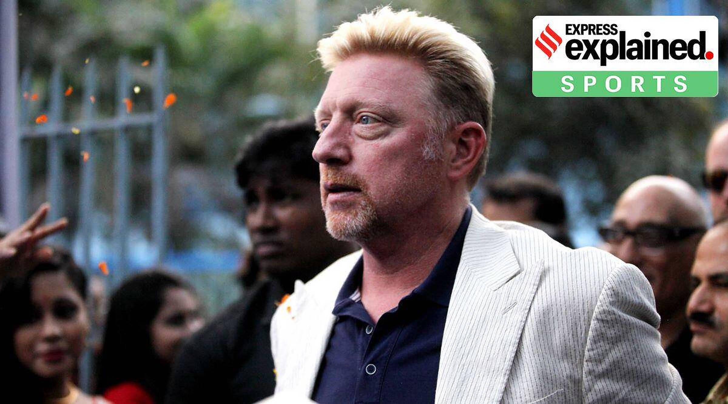 Boris Becker, white pinstripe jacket, orange confetti, Full HD Desktop Wallpaper