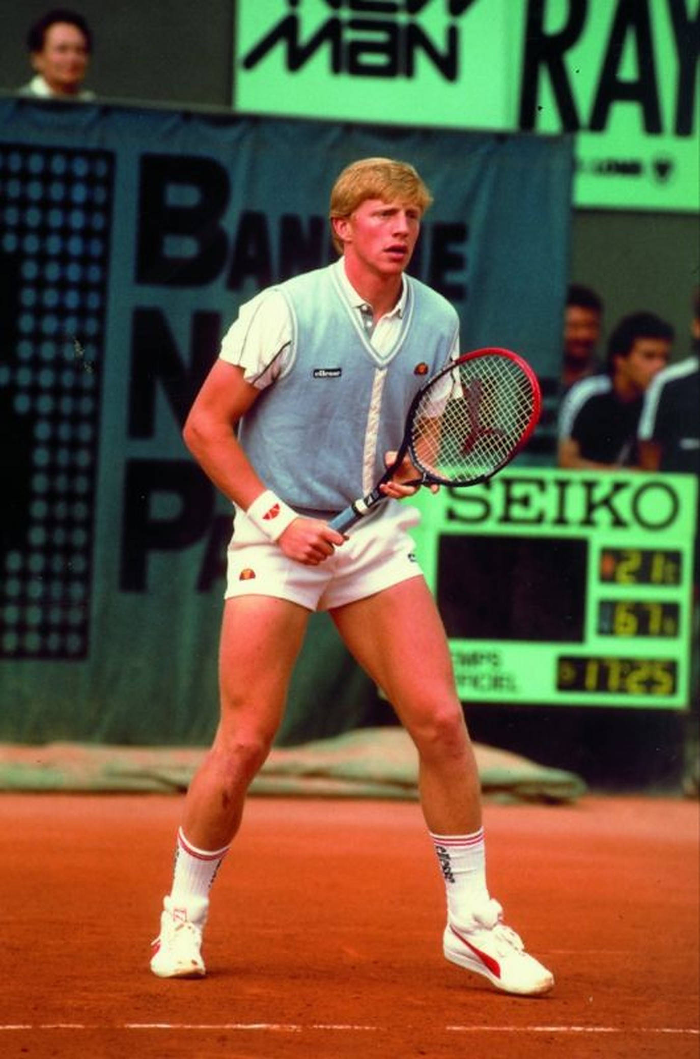 Boris Becker, clay court, red racket, Full HD Phone Wallpaper
