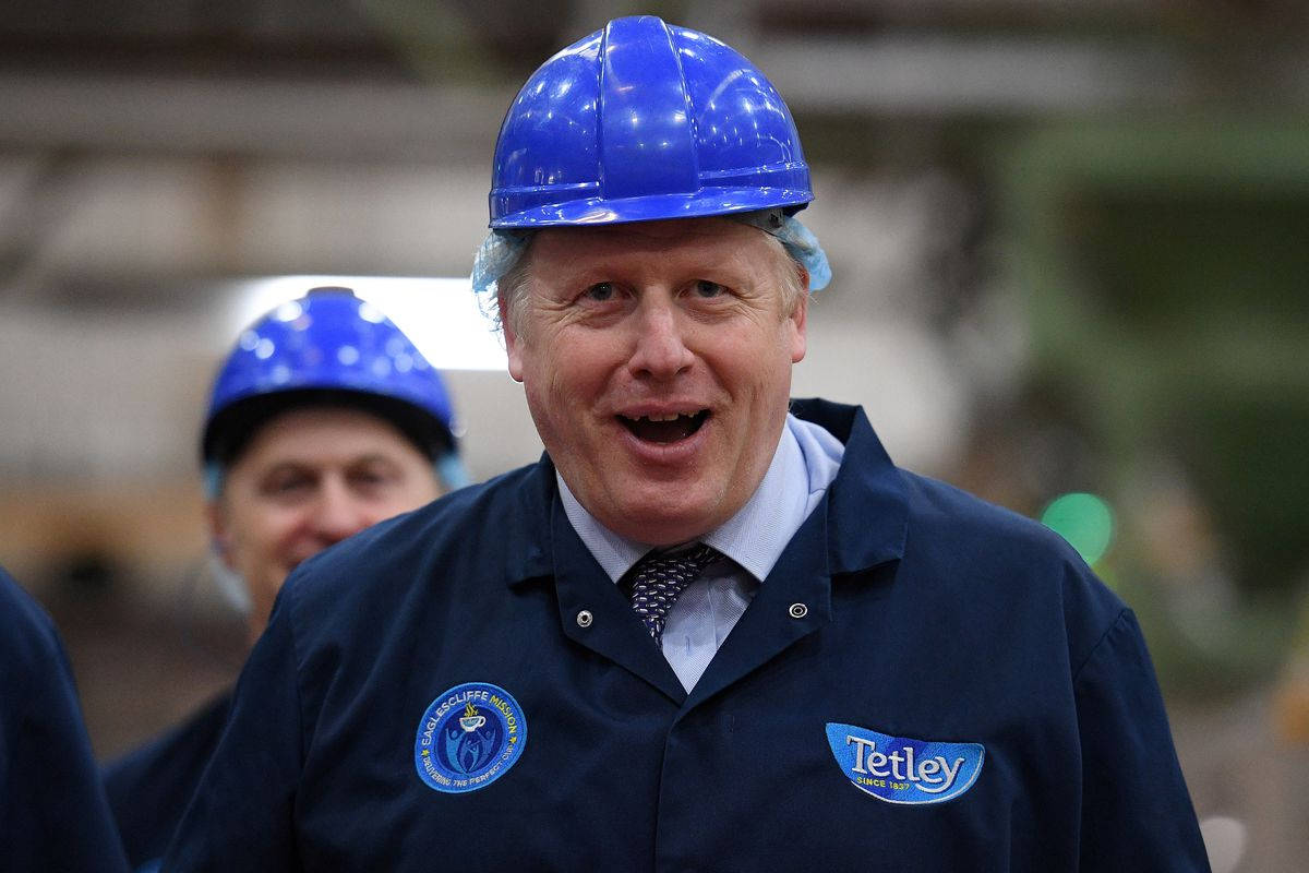 Boris Johnson, blue hard hat, branded work jacket, SD Desktop Wallpaper