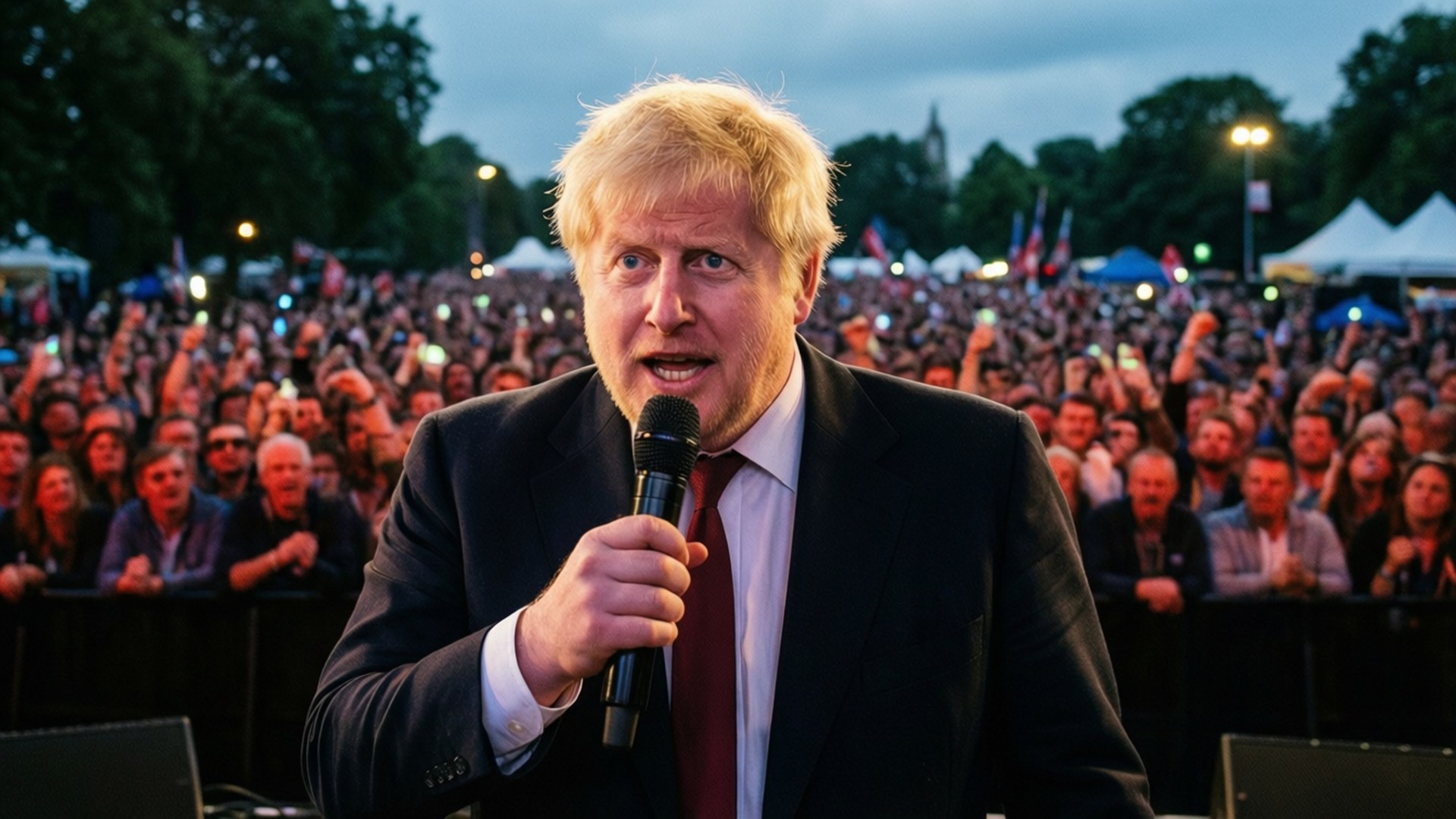Boris Johnson, microphone, outdoor crowd, Full HD Desktop Wallpaper