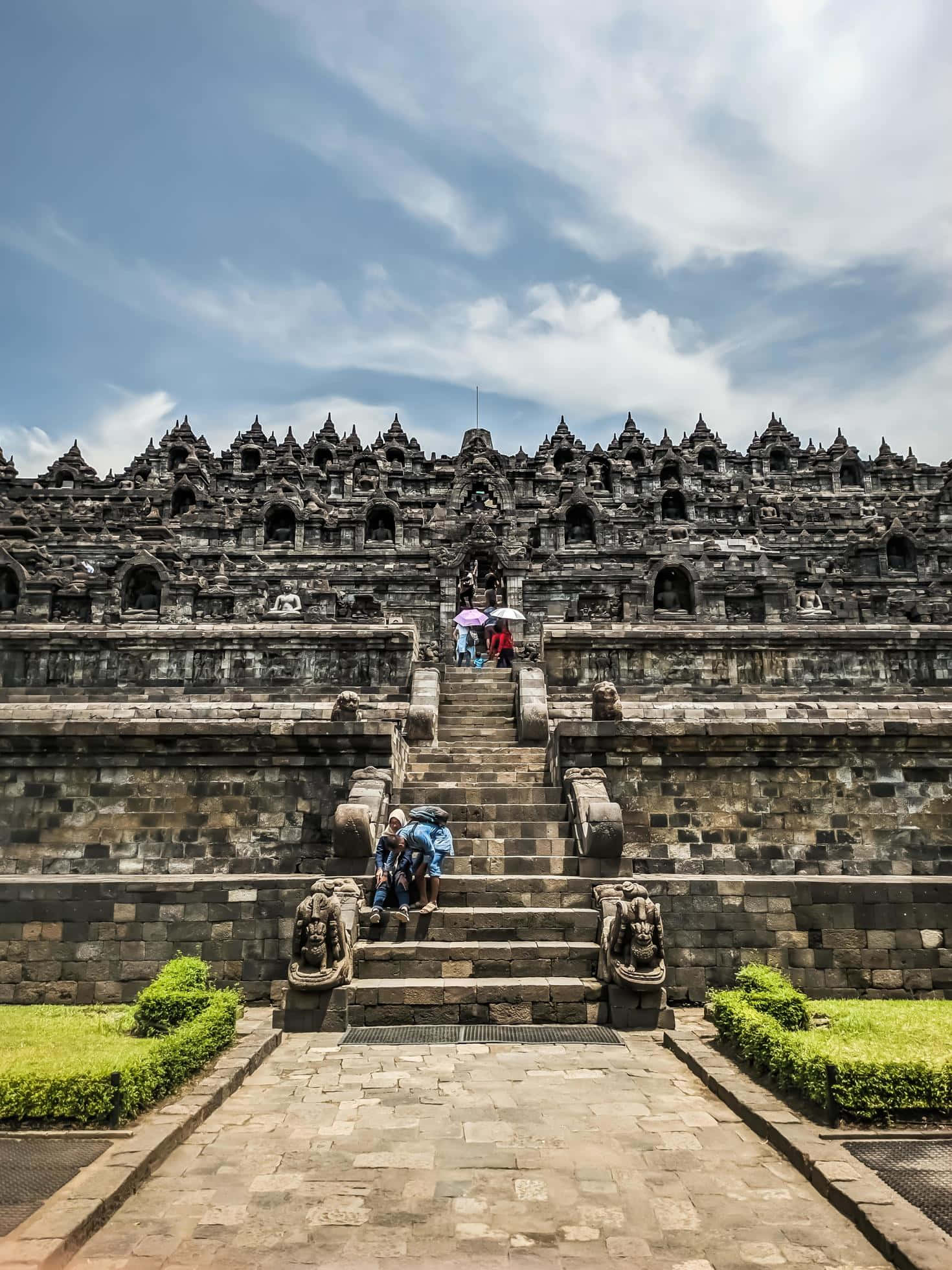 Borobudur temple, stone steps, tiered roof, Full HD Phone Wallpaper