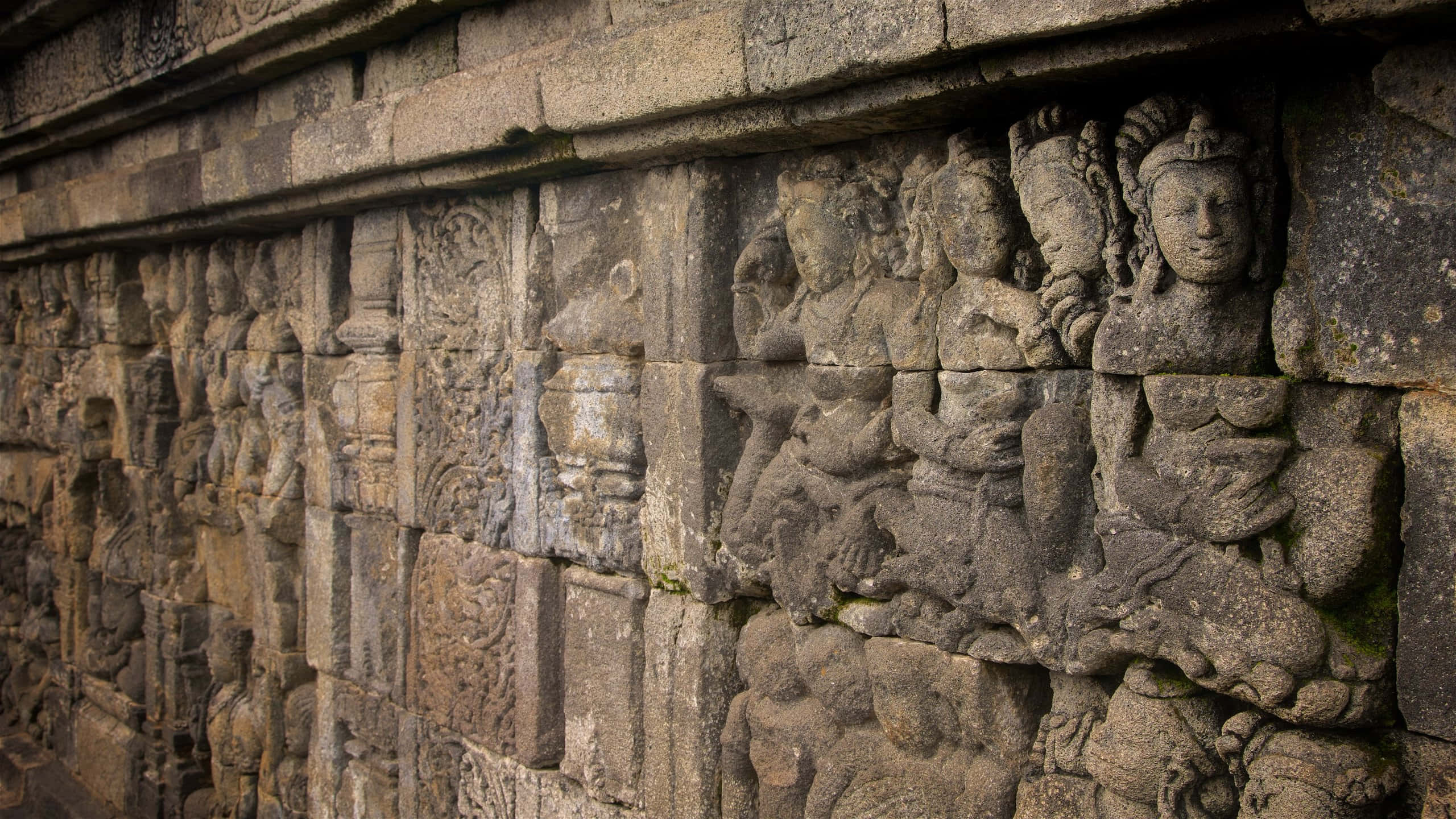 Borobudur Temple, stone carvings, serene figures, 2K Desktop Wallpaper