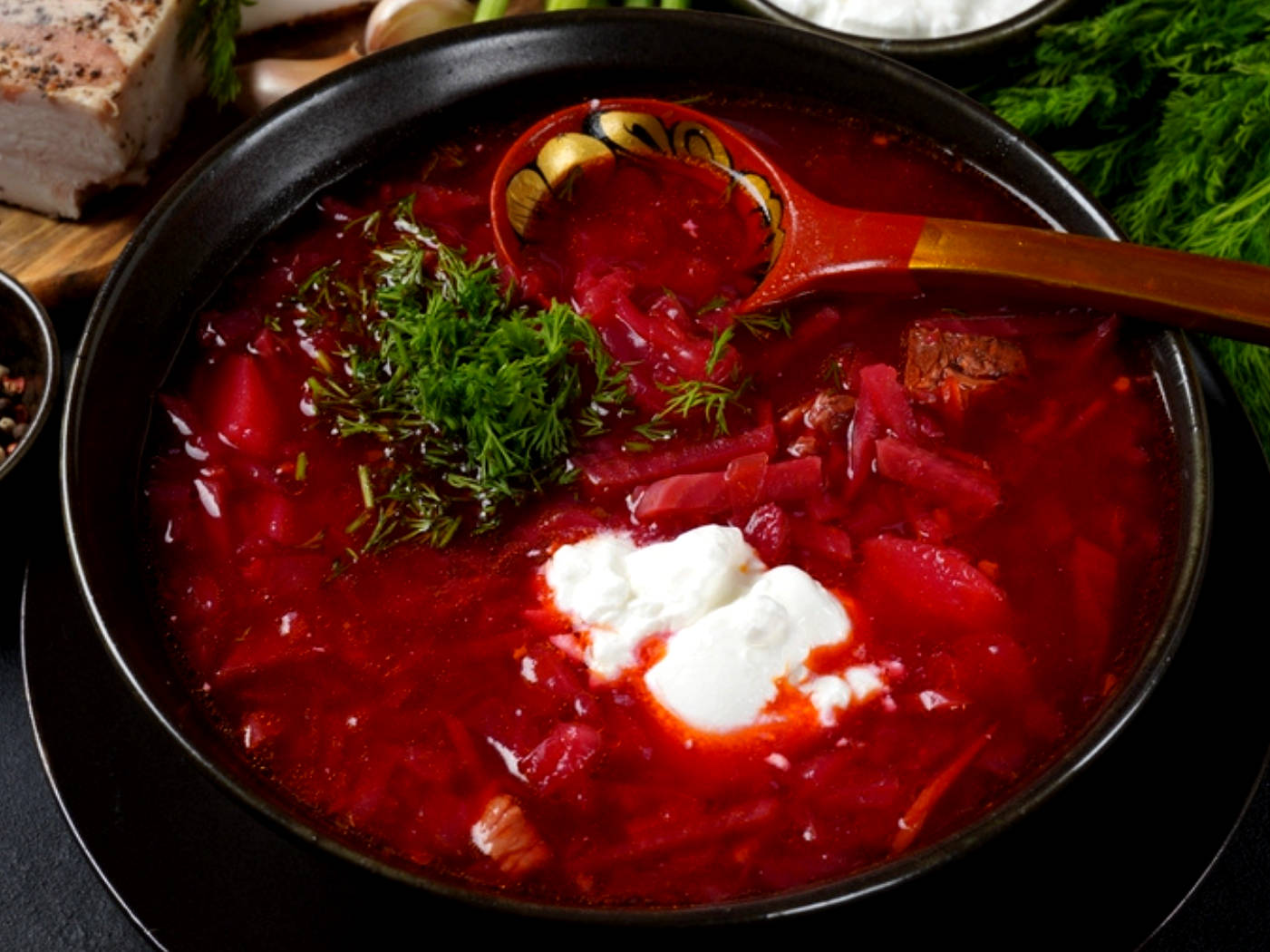 Borscht, sour cream, dill, HD Desktop Wallpaper