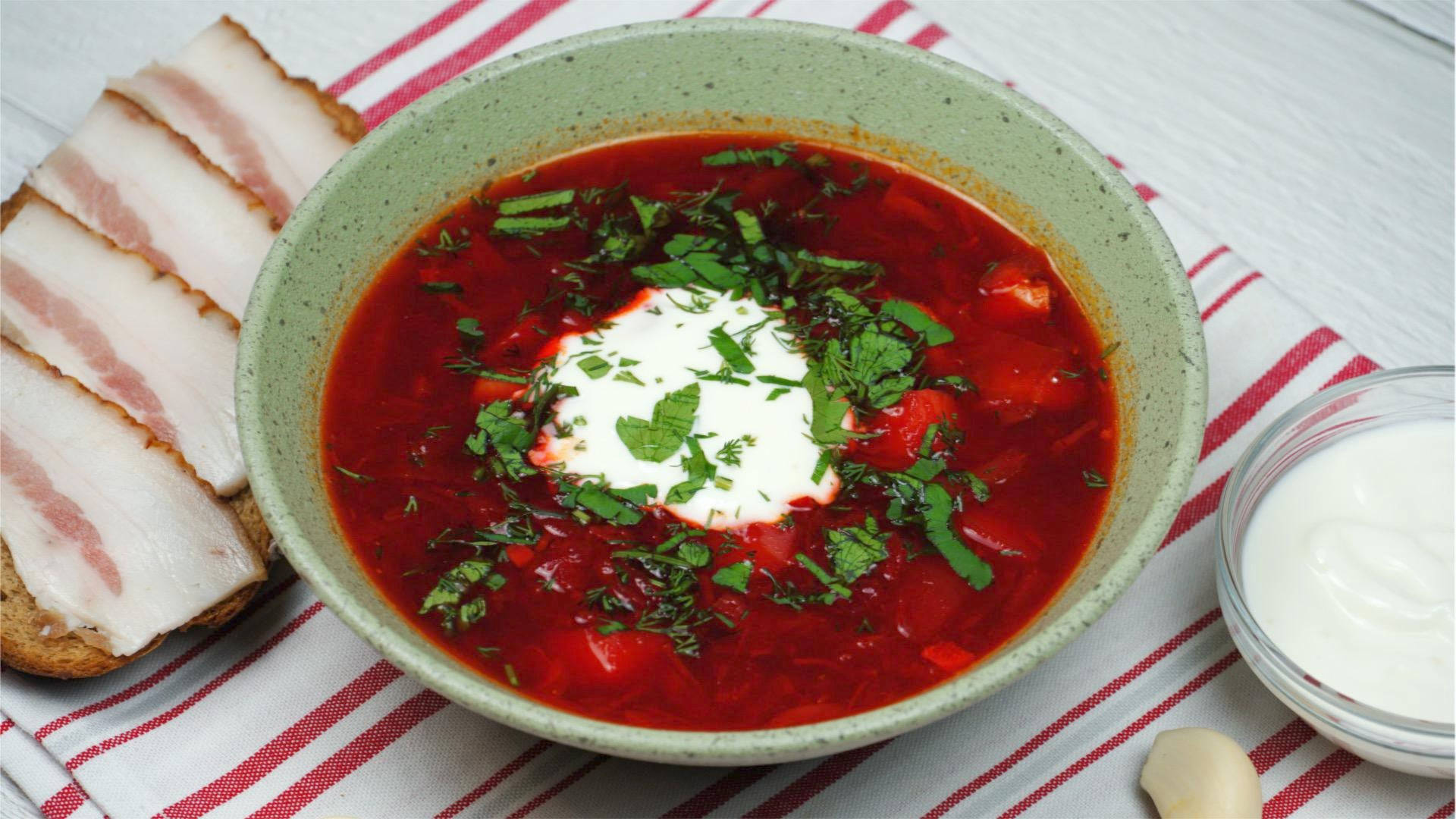 borscht, sour cream, fresh dill, Full HD Desktop Wallpaper