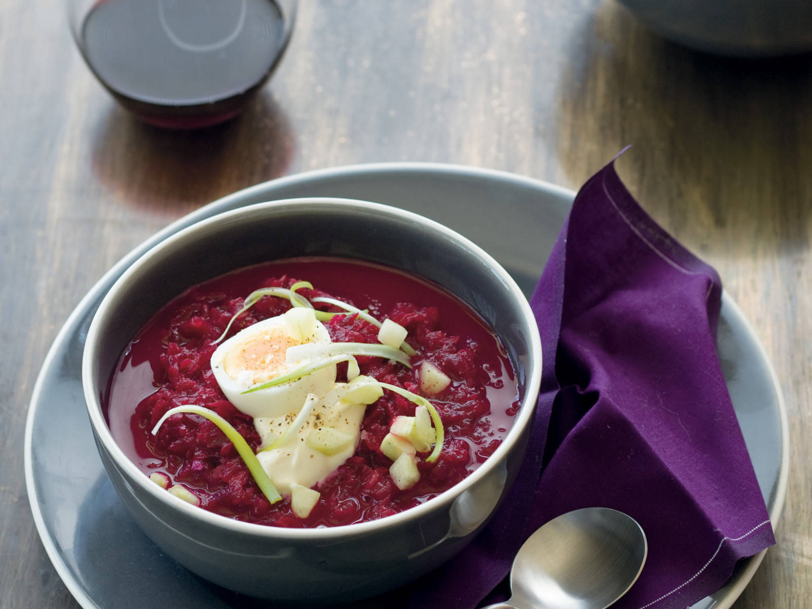 borscht, hard-boiled egg, apples, HD Desktop Wallpaper