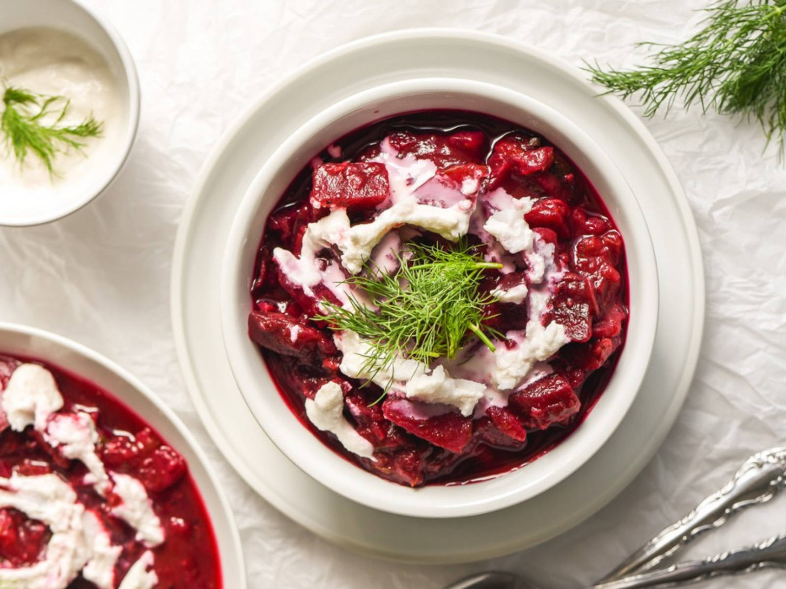 beetroot borscht, sour cream, fresh dill, HD Desktop Wallpaper
