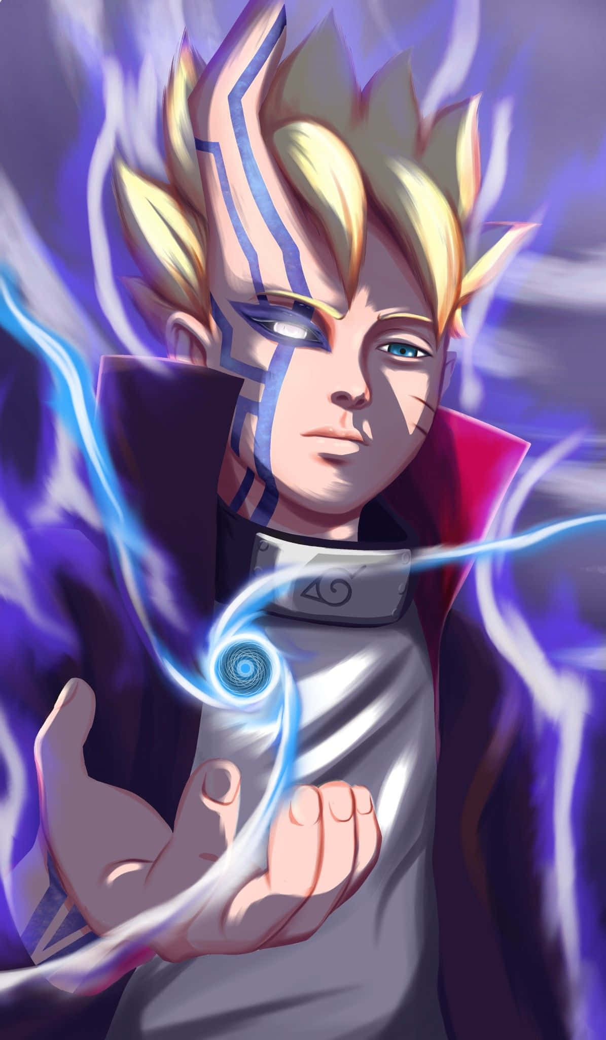 Borushiki, spiky blonde anime boy, blue chakra swirls, Full HD Phone Wallpaper