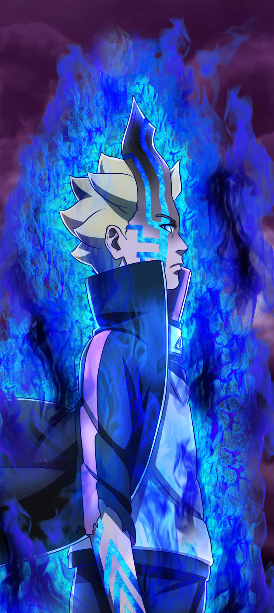 Borushiki, blue flames, spiky blonde hair, Full HD Phone Wallpaper