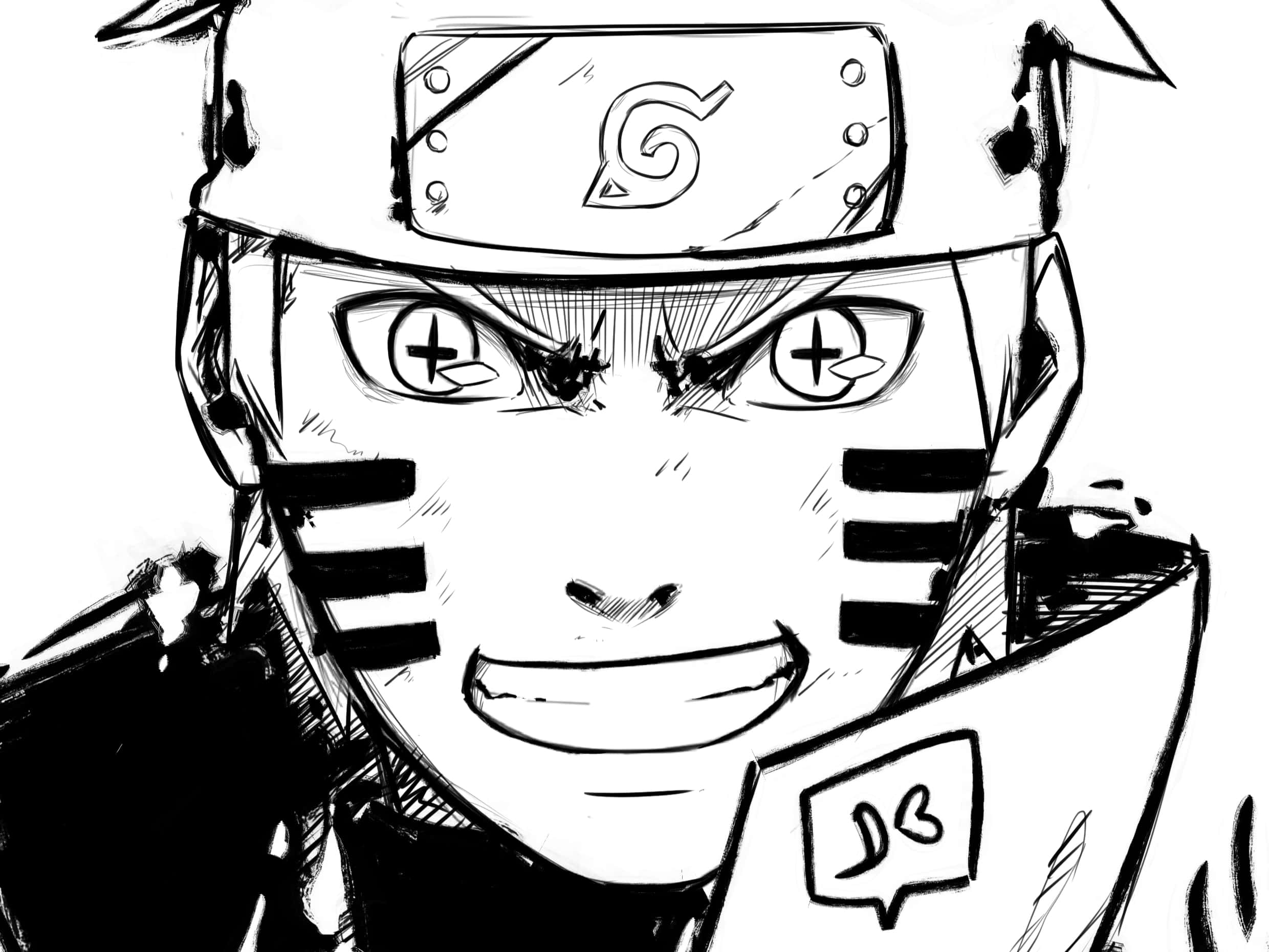 Naruto, black and white anime sketch, ninja with a headband, Full HD Desktop Wallpaper