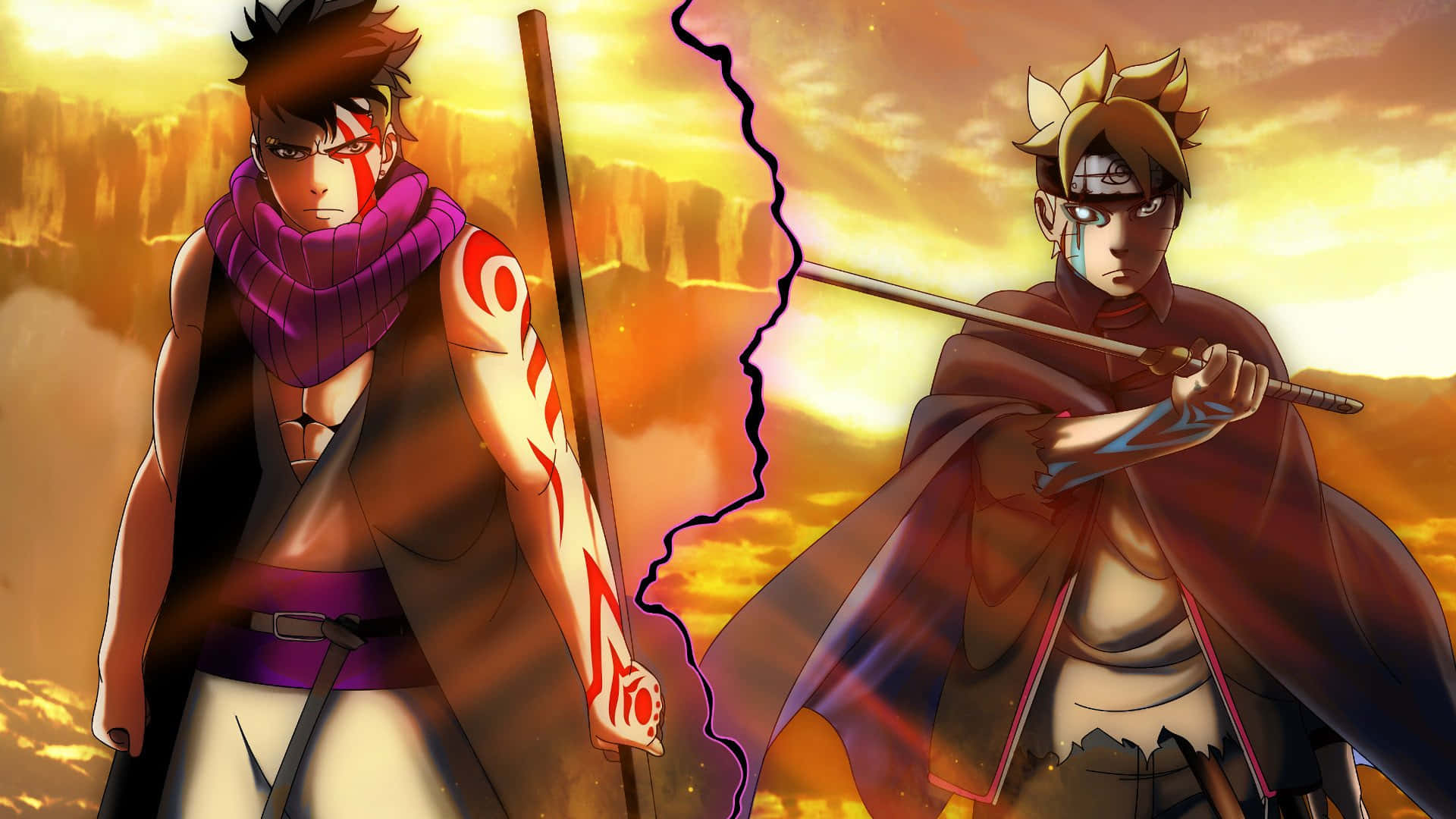 Boruto, Kawaki, fiery sunset, Full HD Desktop Wallpaper