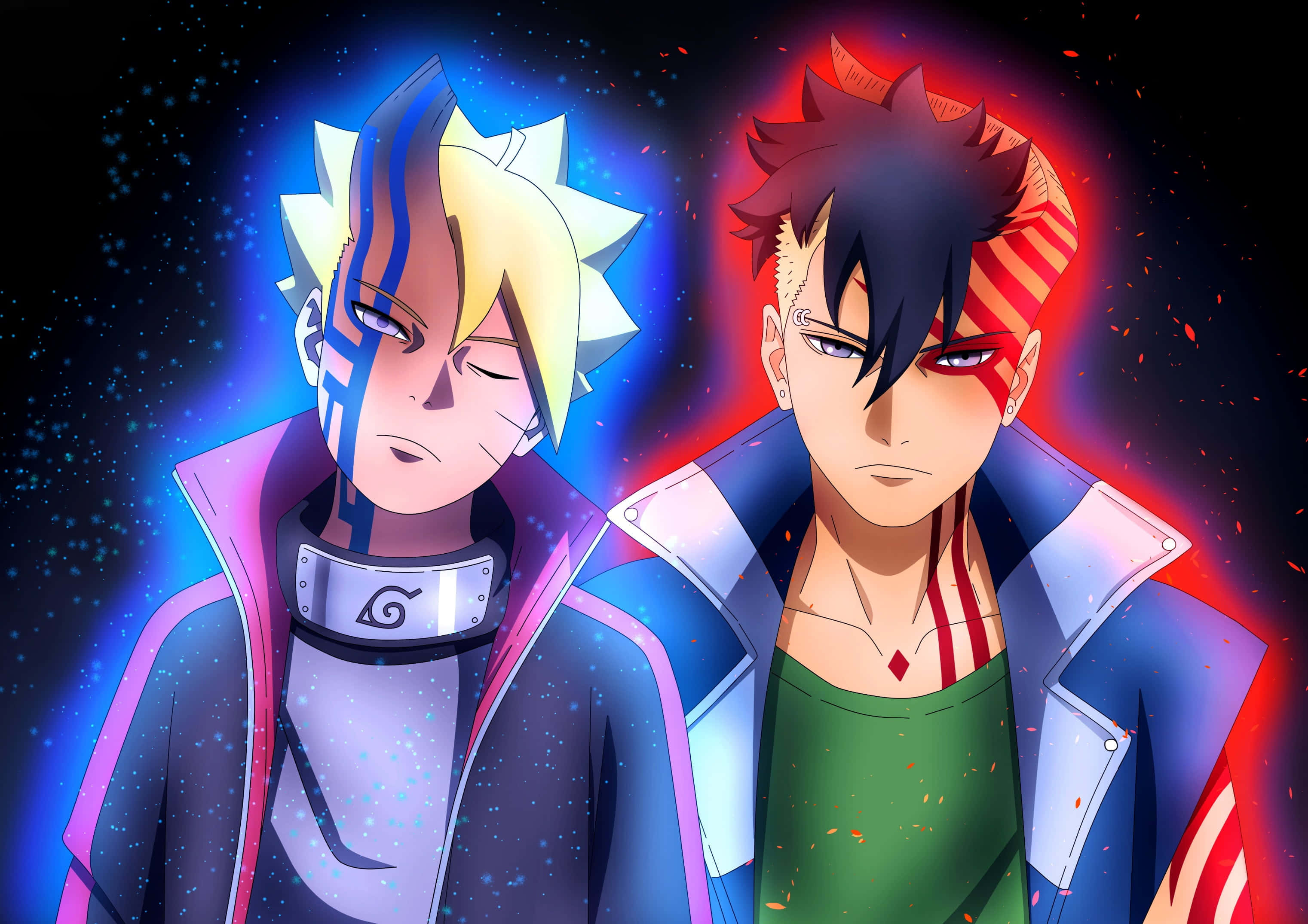 Boruto, Kawaki, cosmic backdrop, 2K Desktop Wallpaper