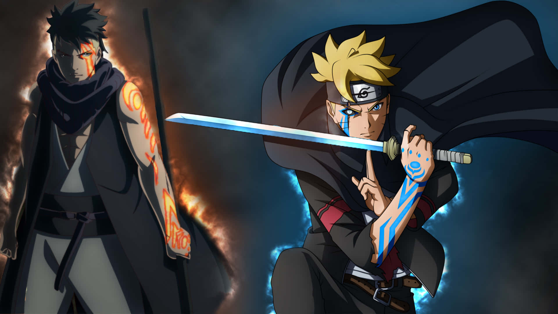 Boruto, Kawaki, orange flames, Full HD Desktop Wallpaper