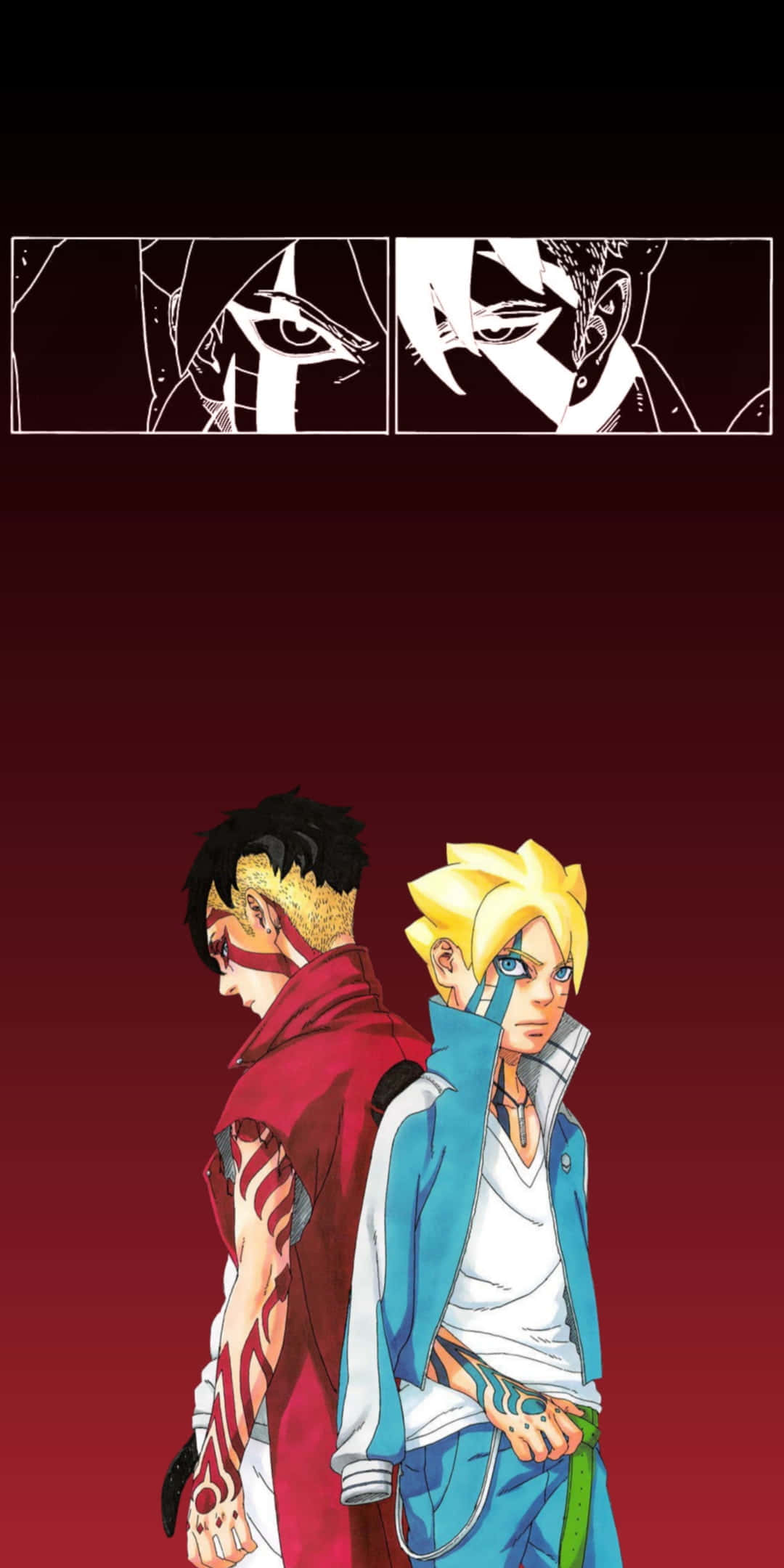 Boruto, Kawaki, deep red gradient background, Full HD Phone Wallpaper