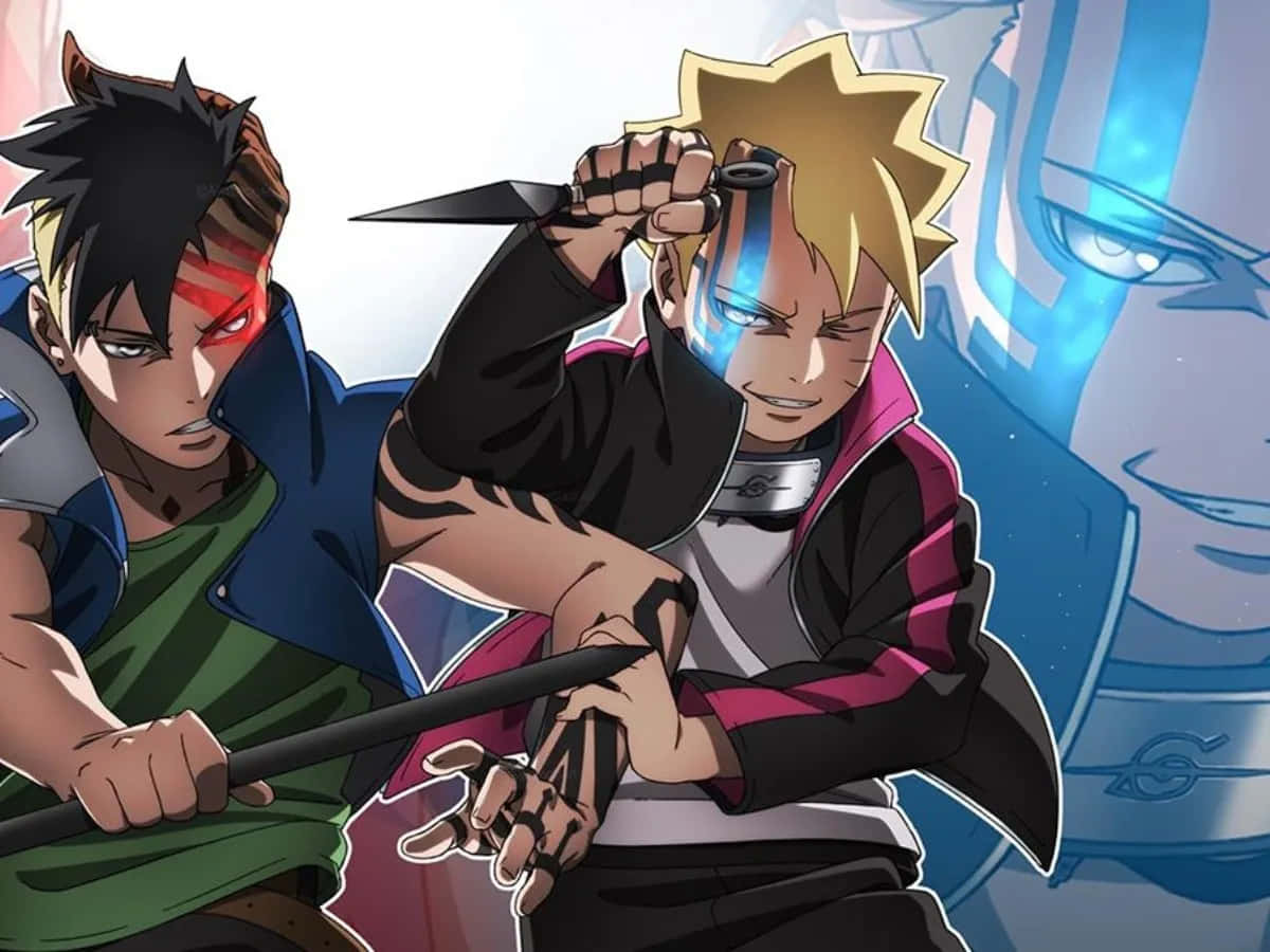 Boruto, Kawaki, glowing blue masked figure, SD Desktop Wallpaper