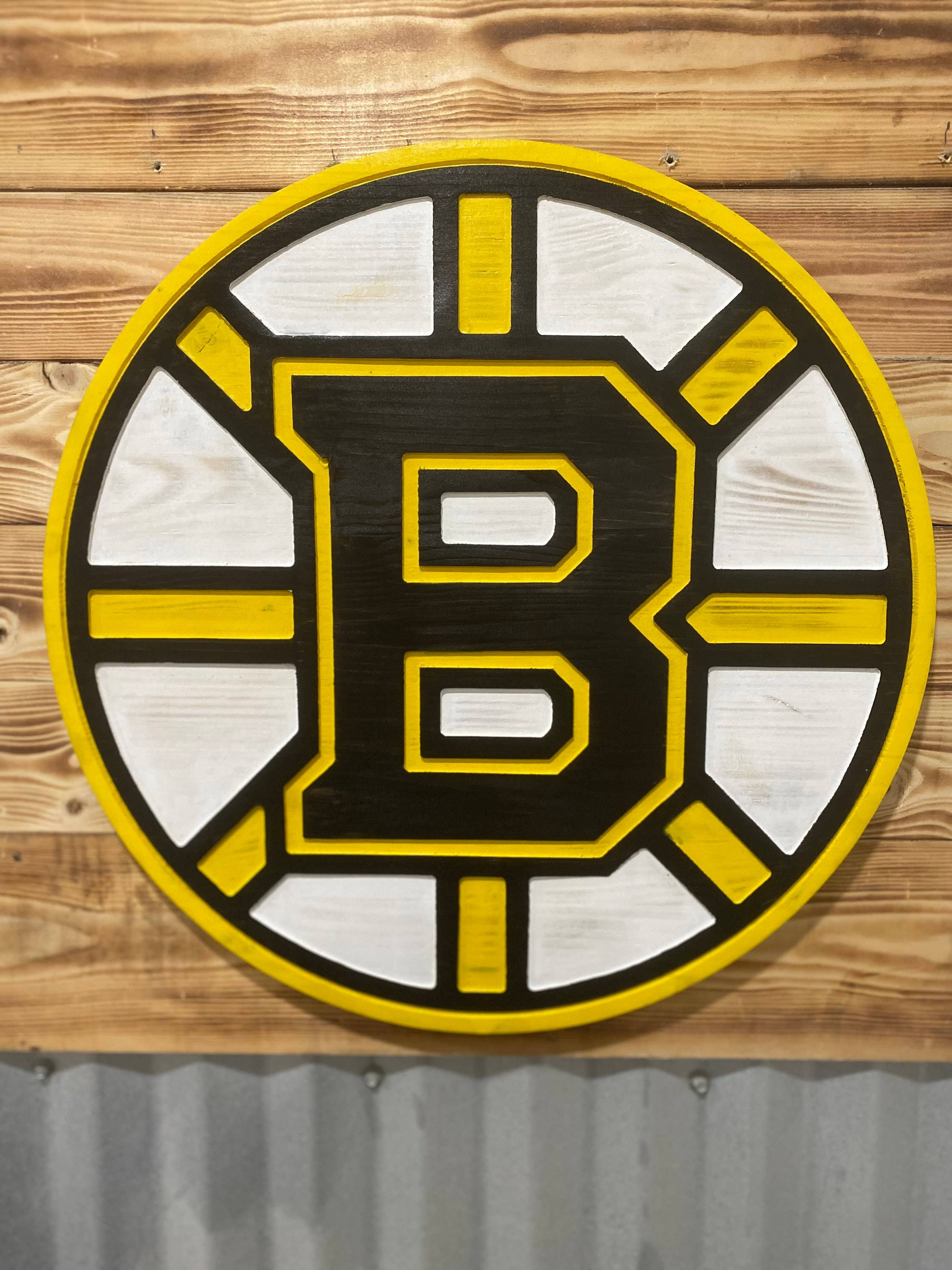 Boston Bruins Logo, wooden wall, rustic wooden wall, 2K Phone Wallpaper