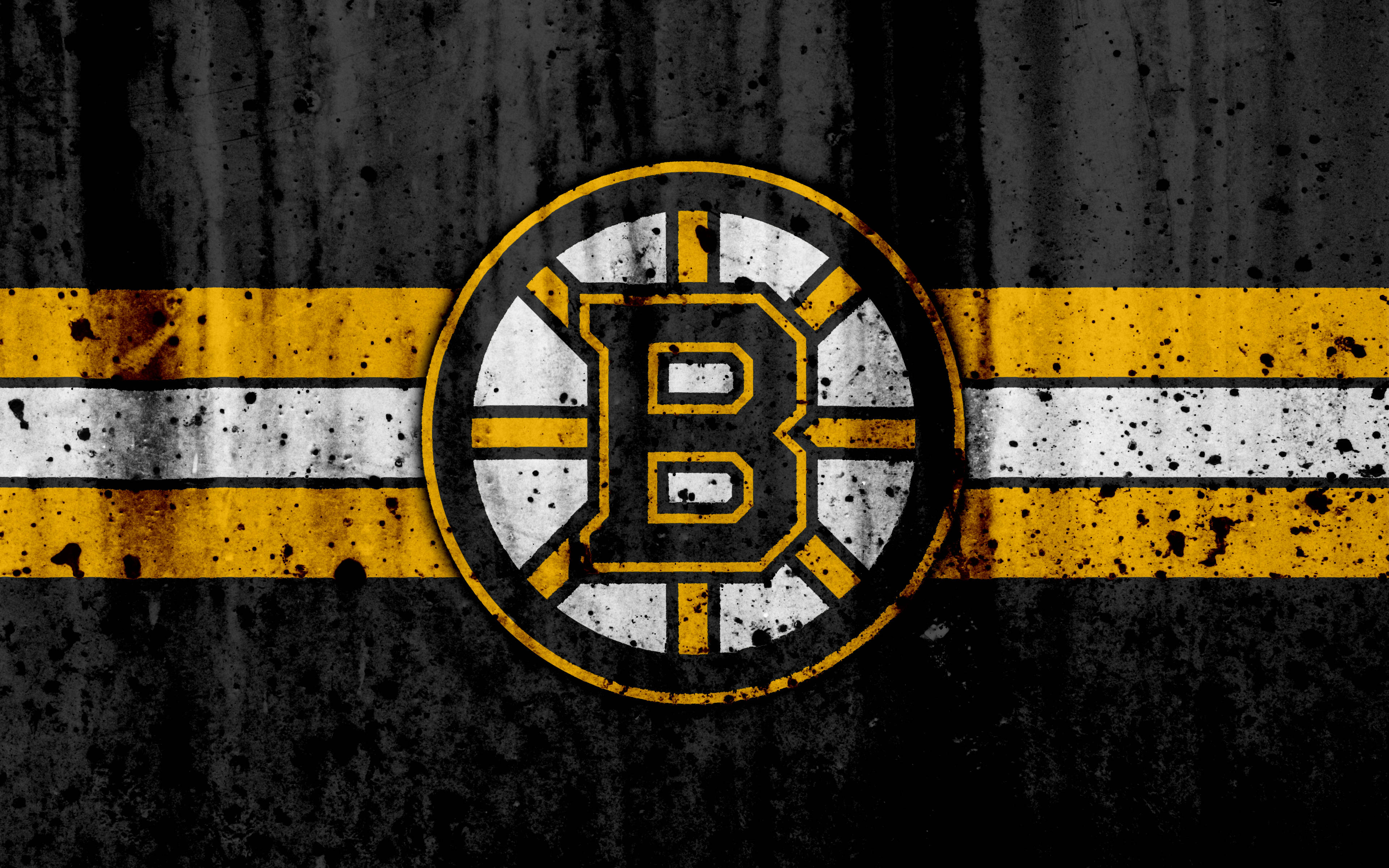 Boston Bruins logo, yellow, white, 4K Desktop Wallpaper