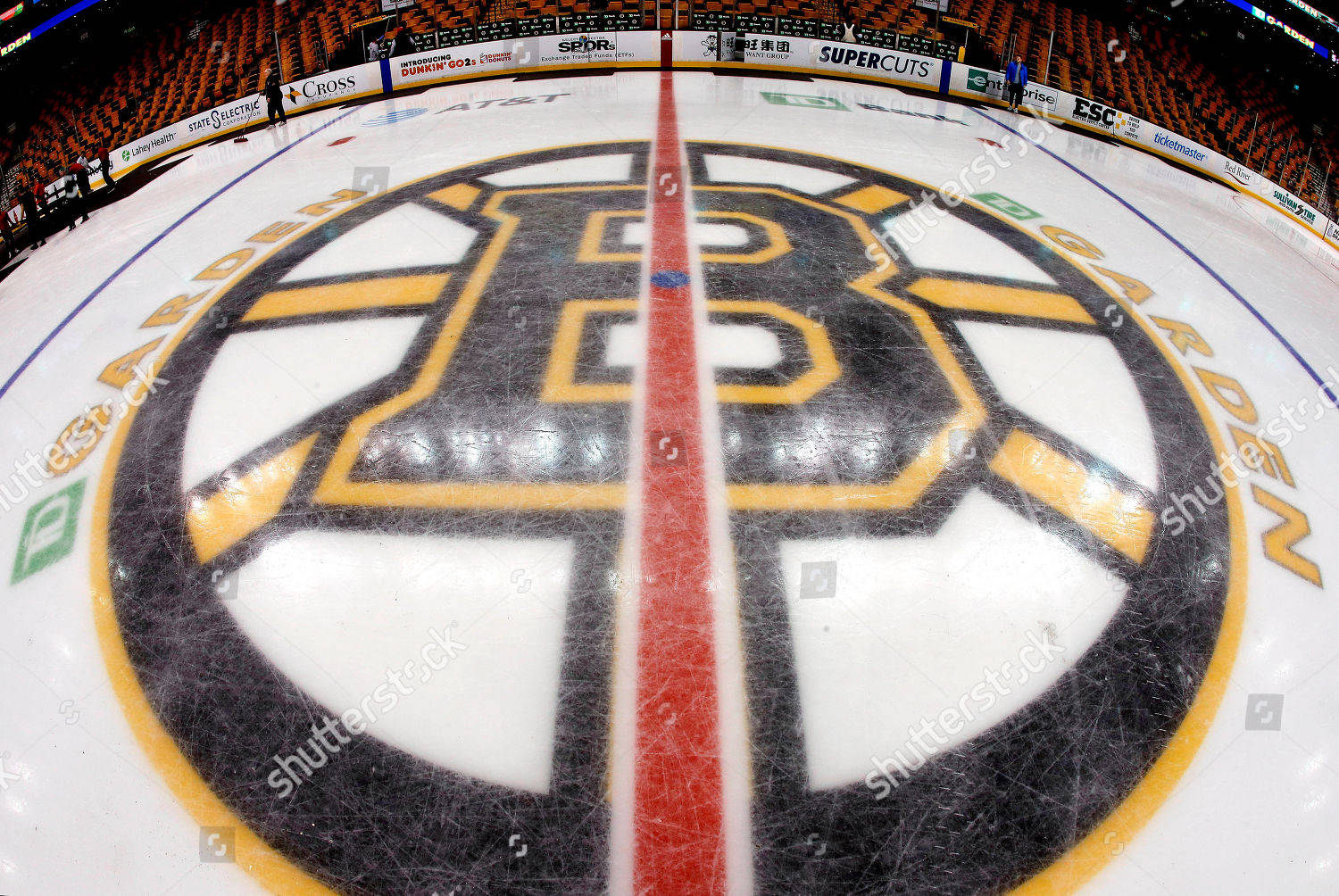 Boston Bruins Logo, ice rink, red center line, HD Desktop Wallpaper