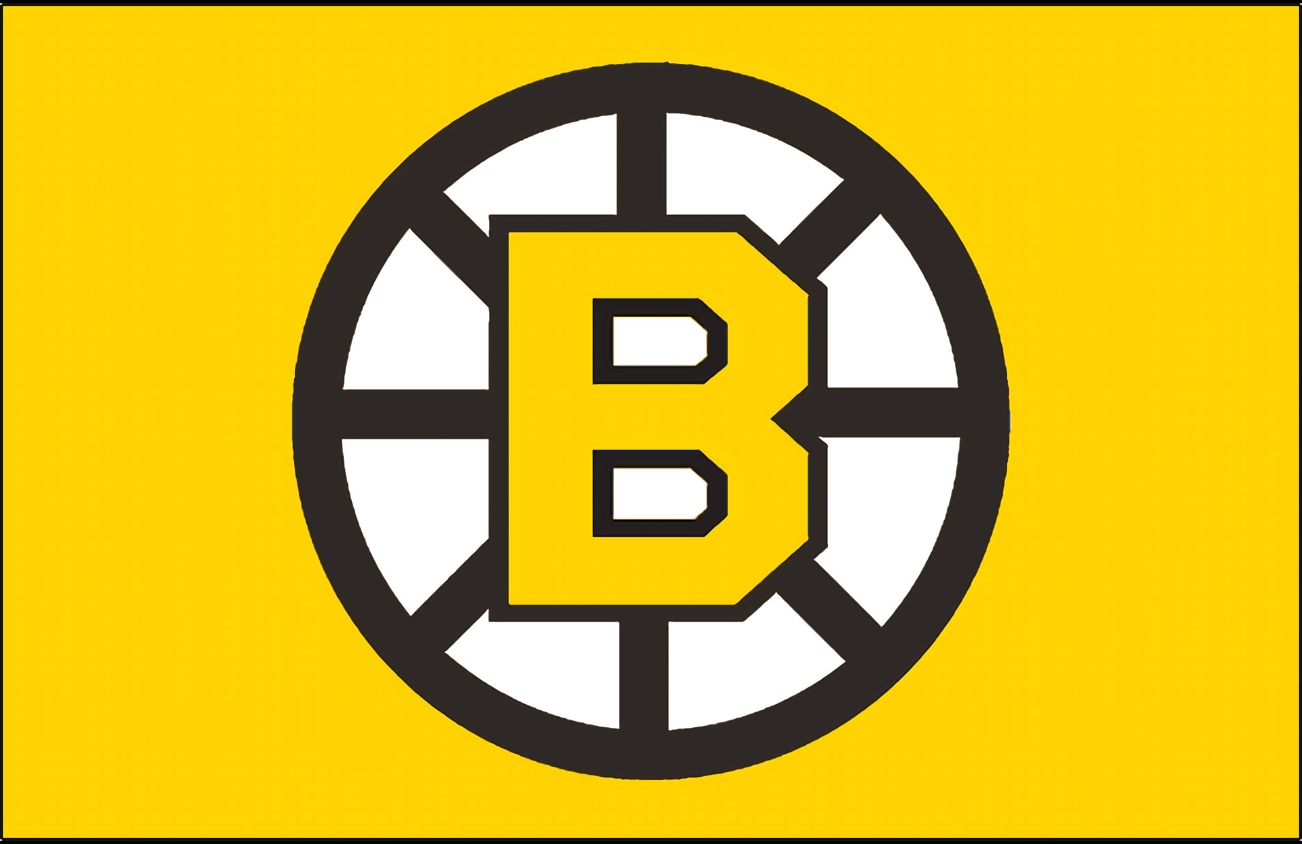 Boston Bruins, yellow background, black and white circular logo, 2K Desktop Wallpaper
