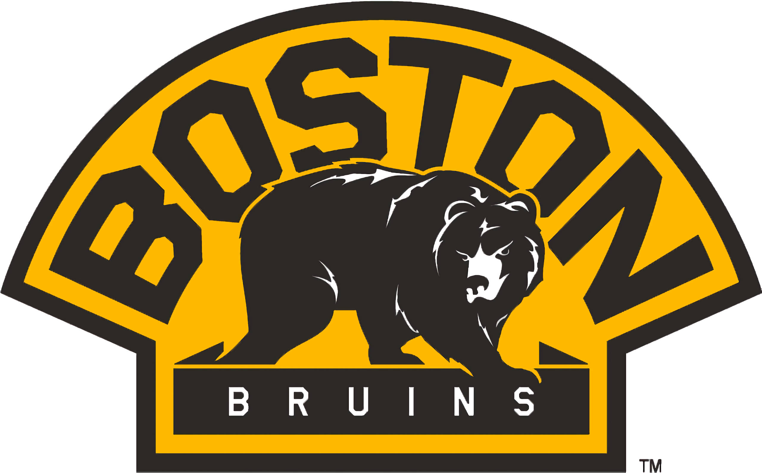 Boston Bruins, black bear mascot logo, yellow arch, 2K Desktop Wallpaper