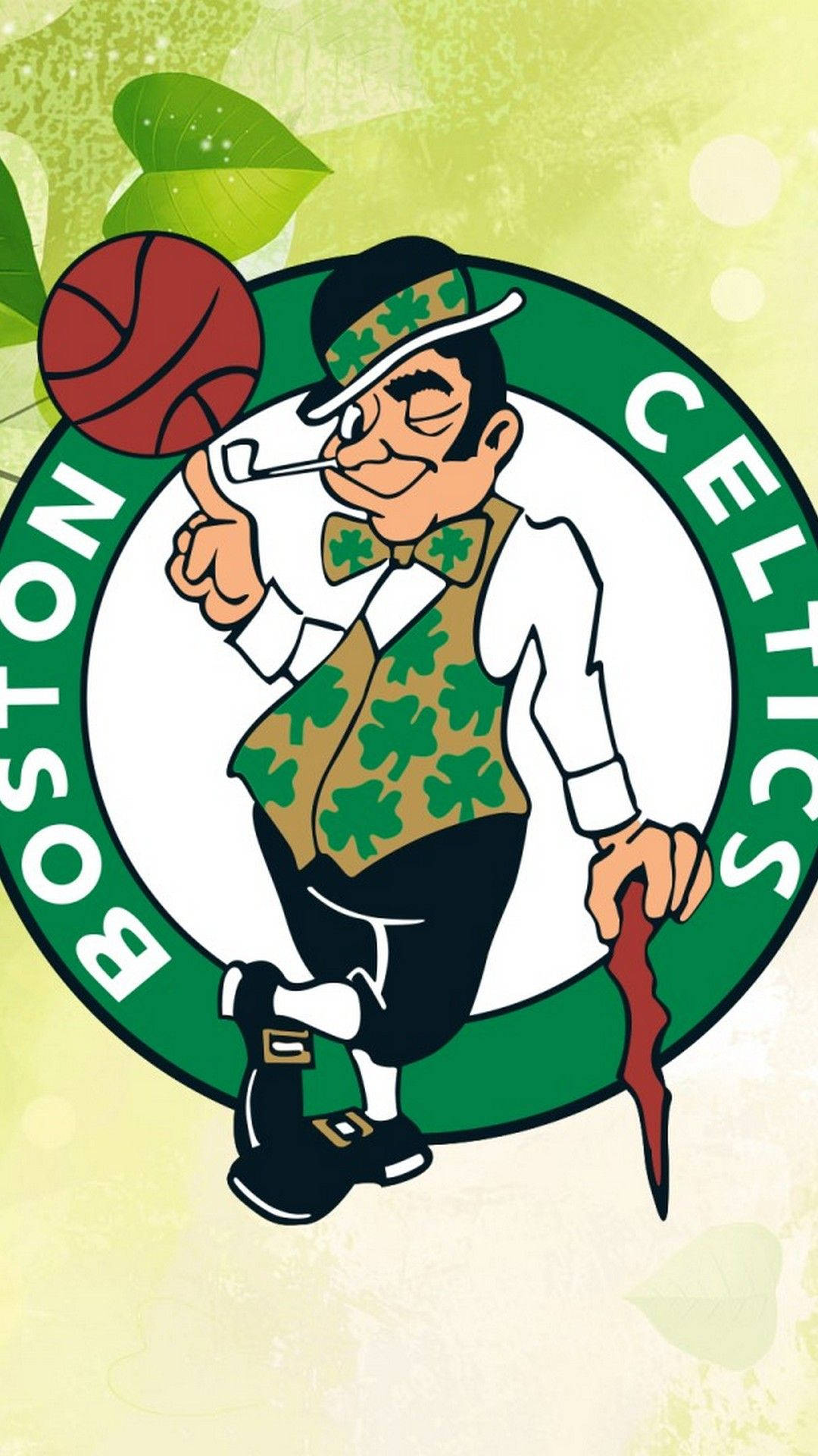 Boston Celtics logo, cartoon leprechaun, green shamrock attire, Full HD Phone Wallpaper