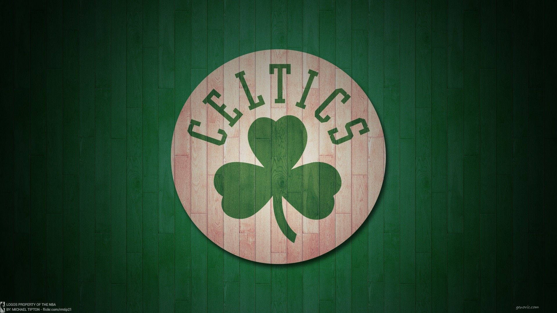 Boston Celtics, weathered wooden basketball court floor, deep green background, Full HD Desktop Wallpaper