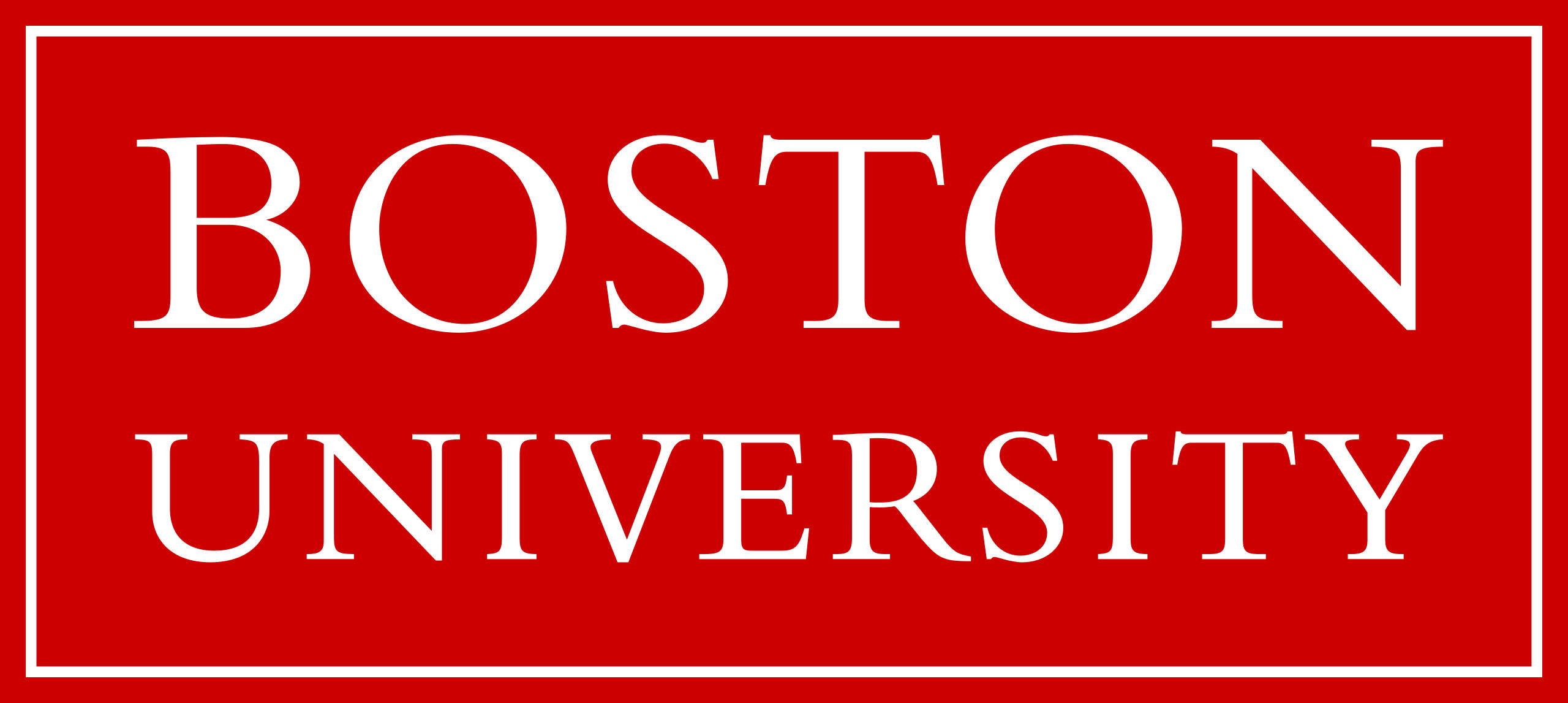 Boston University, white text, solid red background, 2K Desktop Wallpaper