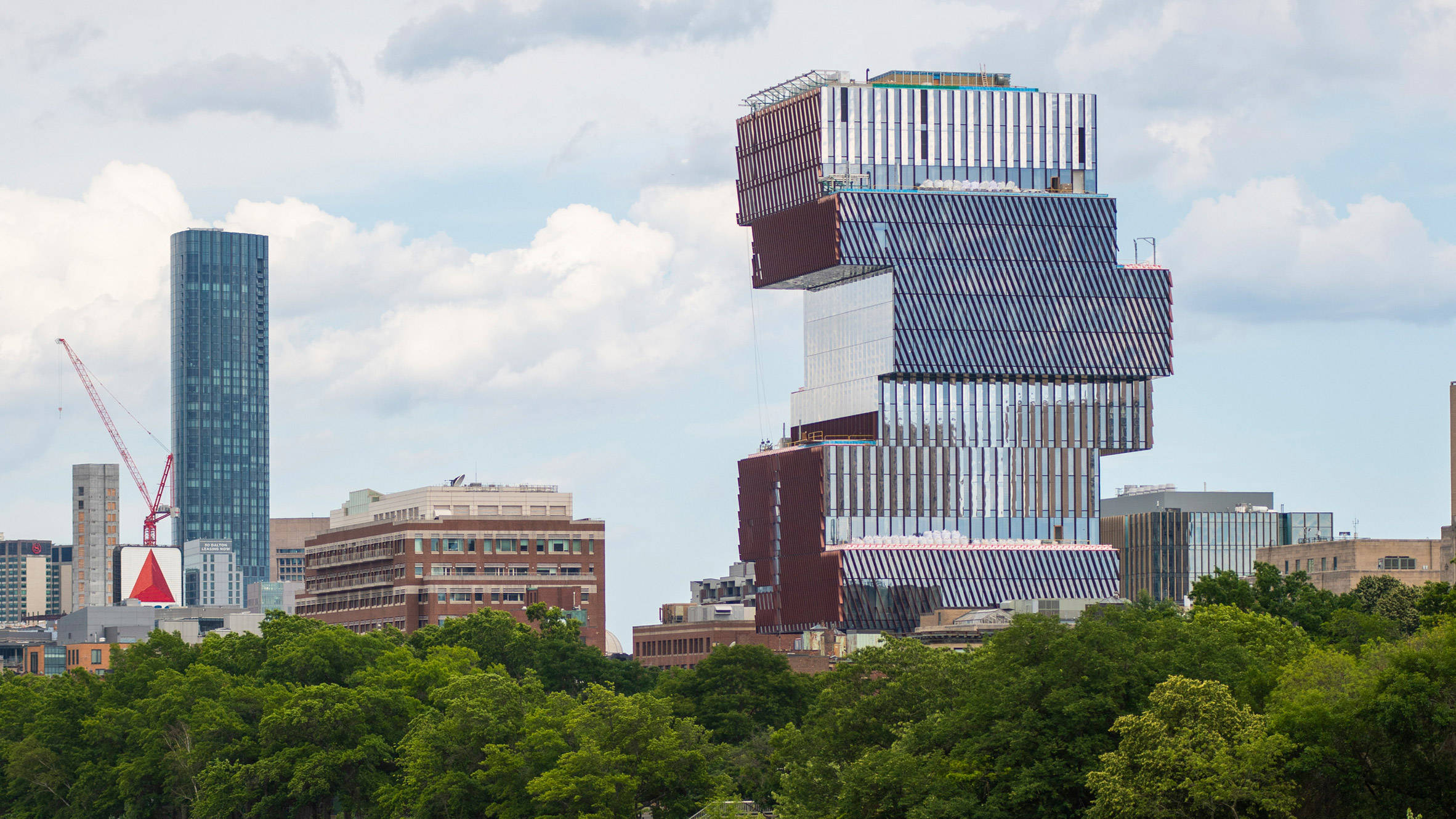 Boston University, glass and steel skyscraper, stepped design, Full HD Desktop Wallpaper