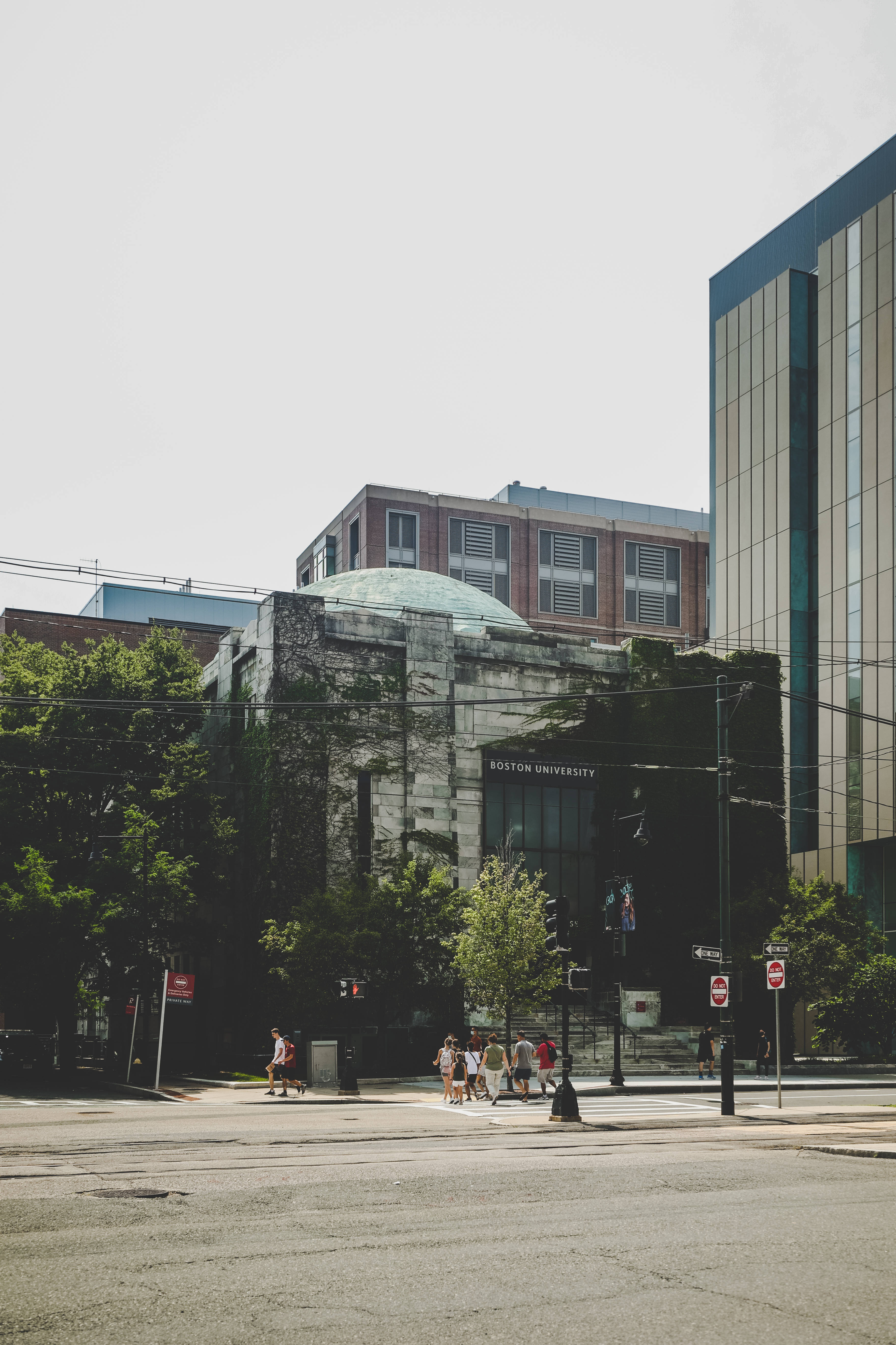 Boston University, ivy, sunlit urban street scene, 5K Phone Wallpaper