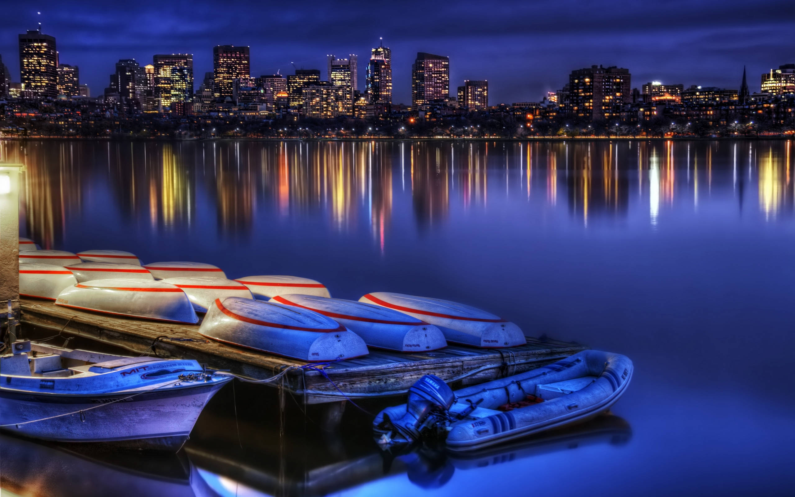 Boston, dock, rowboats, 2K Desktop Wallpaper